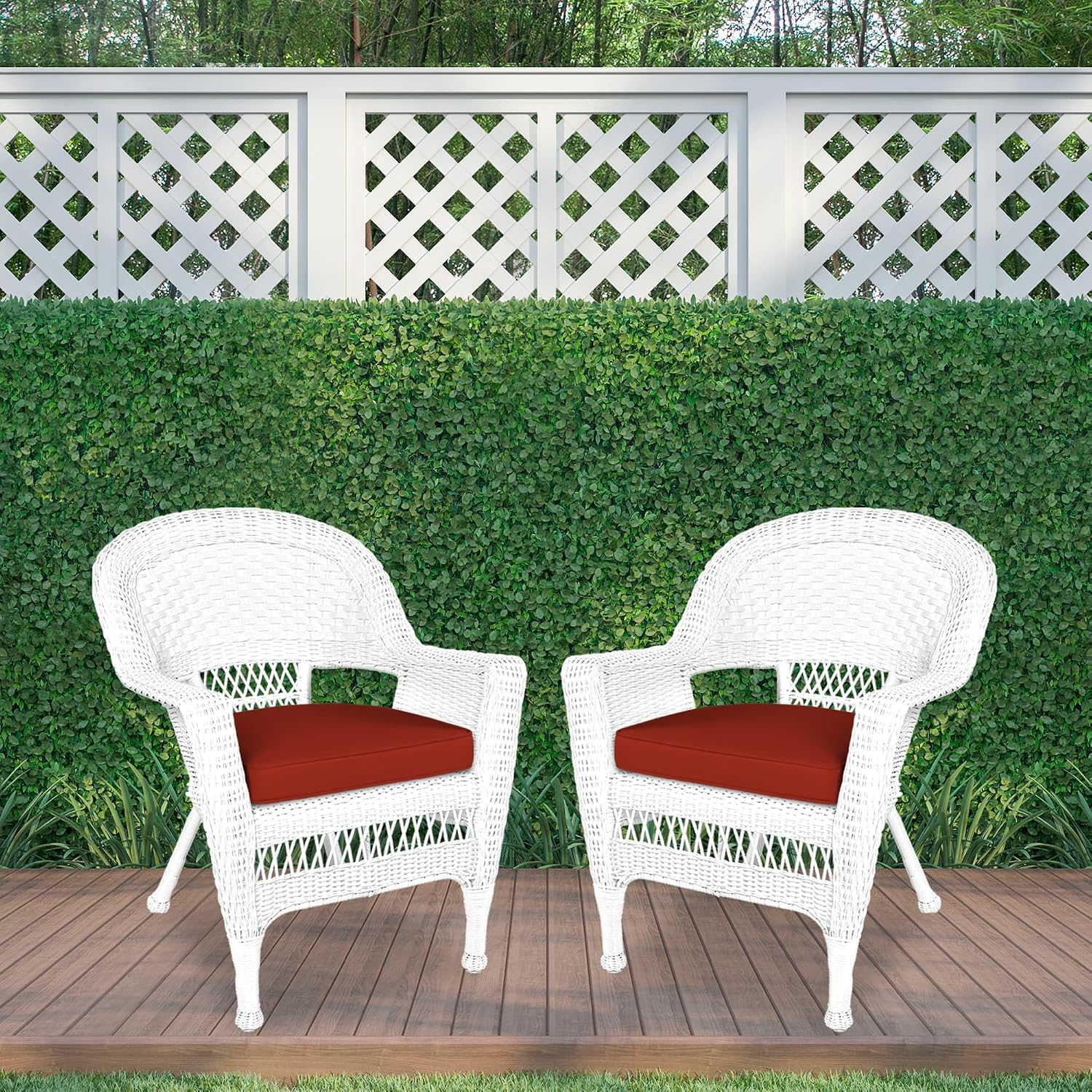Jeco Wicker Chair with Red Cushion, Set of 2, White/W00206-