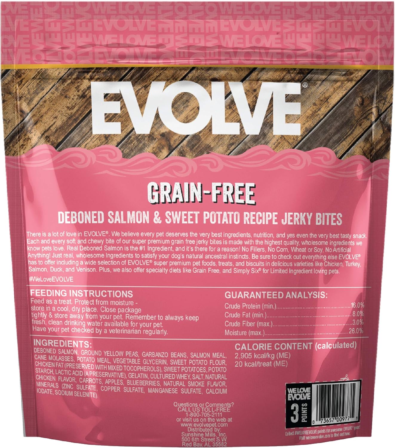Evolve Grain Free Salmon and Sweet Potato Jerky Bites Dog Treats