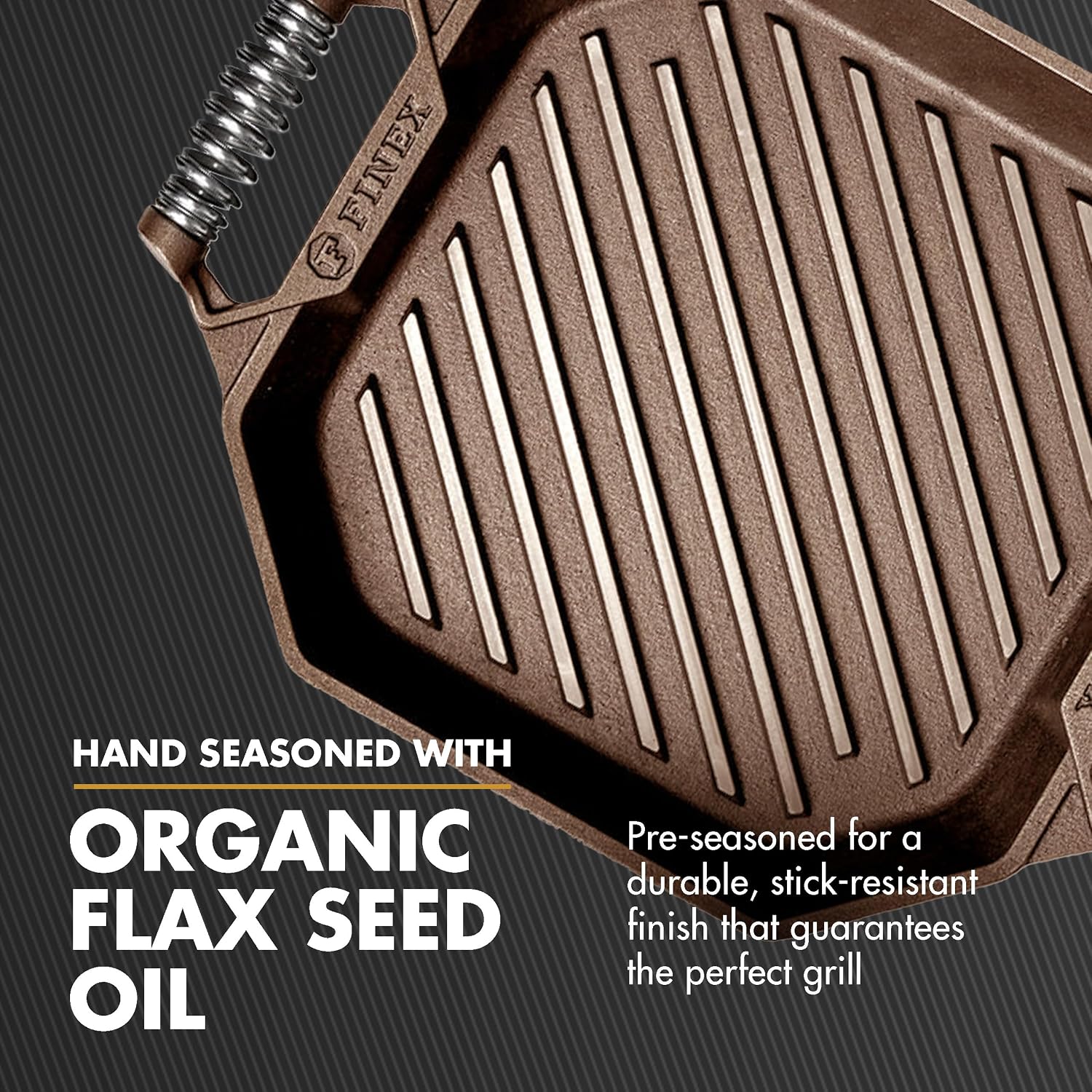 FINEX 10" Cast Iron Grill Pan, Grill Pans with Superior Heat Distribution, Near Non-Stick for Easy Cleaning, Cast Iron Grill Pan, For Indoor & Outdoor Grilling, Pre-Seasoned with Flaxseed Oil