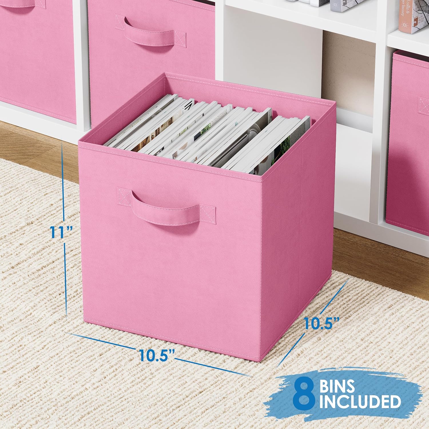 Storage Cubes Pack Of 8 - Standard Size Cube Storage Bin 10.5x10.5x11 With Dual Handles For Easy Carrying- Fabric Storage Bins Collapsible (Black)