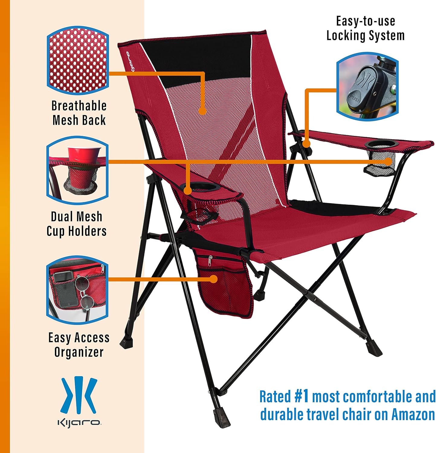 Kijaro Dual Lock Portable Camping Chairs - Enjoy the Outdoors with a Versatile Folding Chair for Sports, Lawn - Dual Lock Feature Locks Position – Hanami Pink