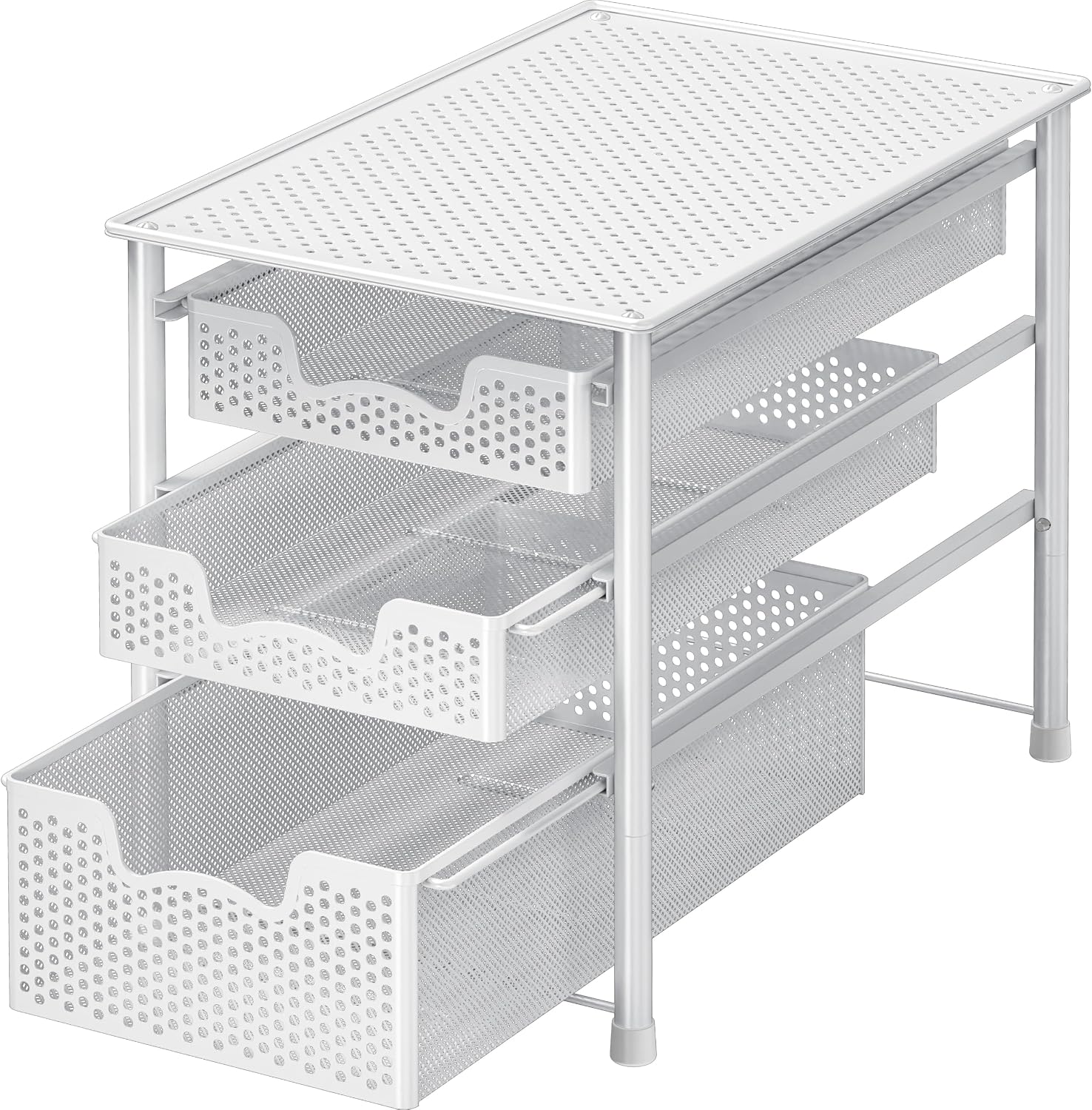 Simple Houseware Stackable 3 Tier Sliding Basket Organizer Drawer, Silver