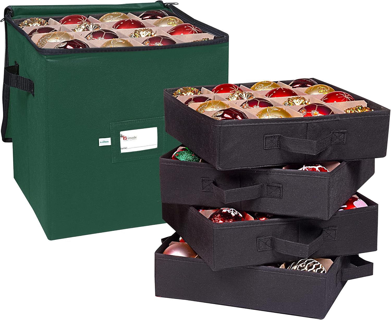 Christmas Ornament Storage Box, 4 Individual Trays Xmas Storage Container, Fits 64 Ornaments Decoration Balls, Constructed of Durable Polyester Material (Red)