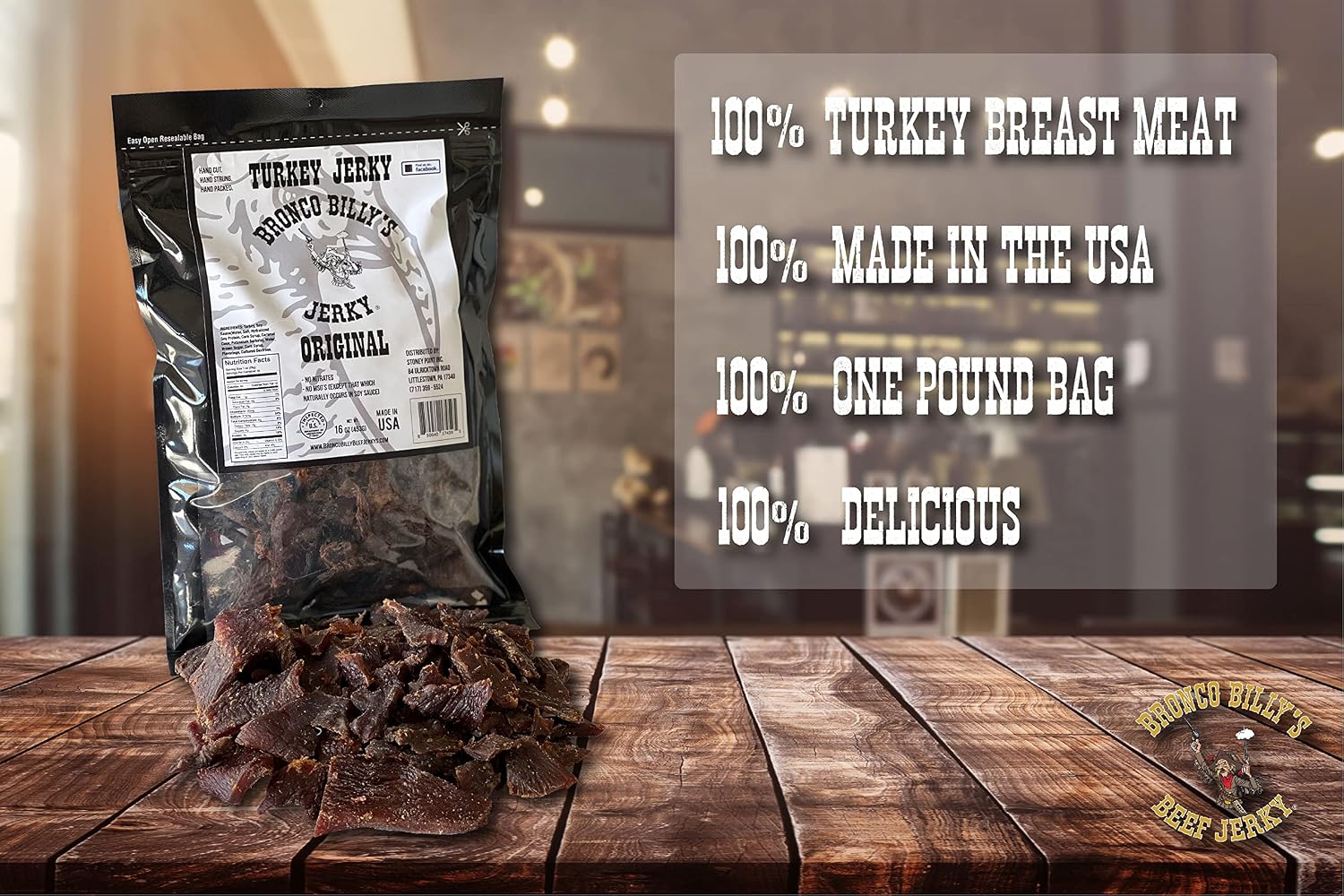 Bronco Billy's Beef Jerky Hickory Smoked Old Country Half Pound Resealable Bag