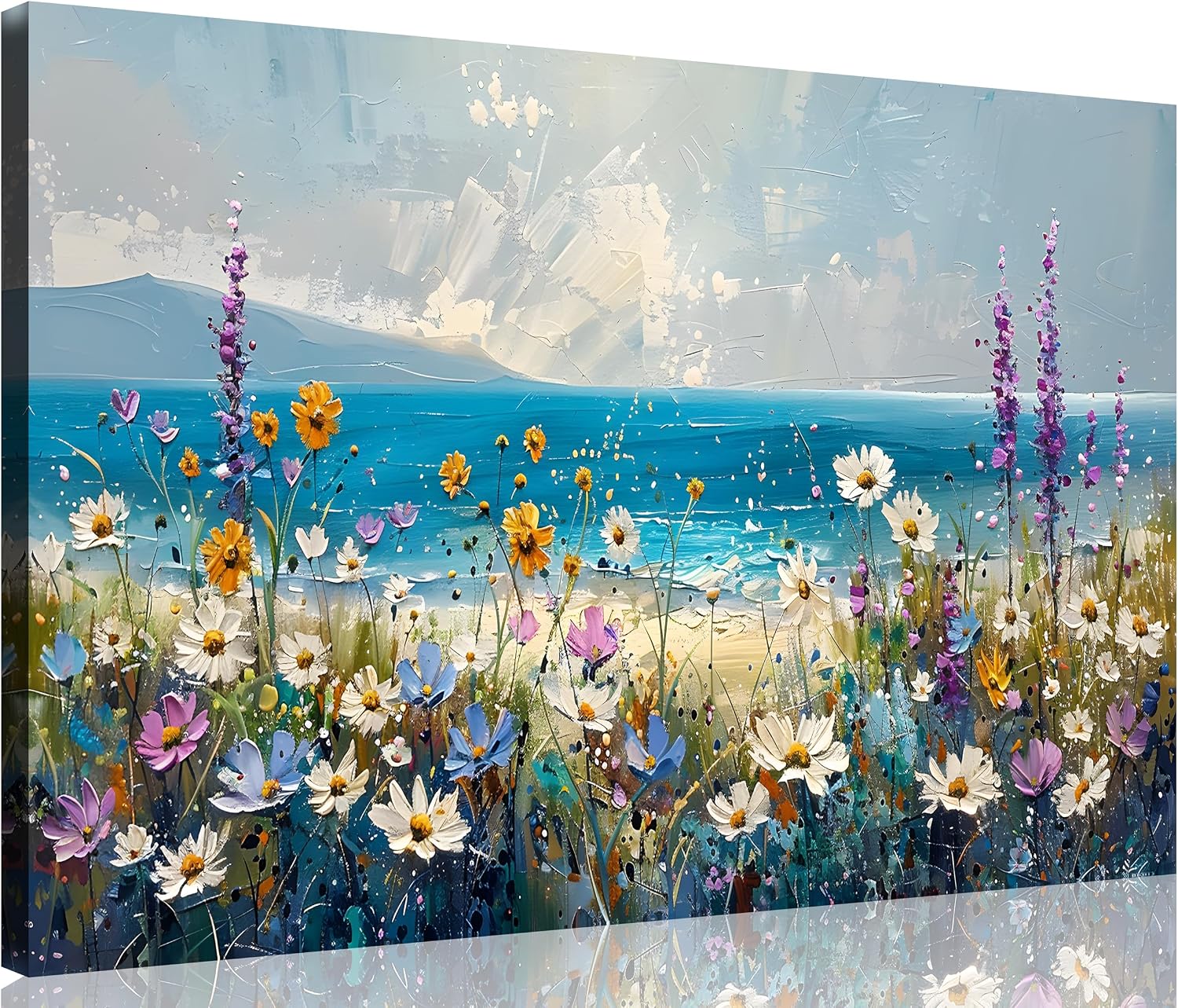 TutuBeer 3 Panel Beach Canvas Wall Art for Home Decor Blue Sea Sunset White Beach Painting the Picture Print on Canvas Seascape the Pictures for Home Decor Decoration,Ready to Hang