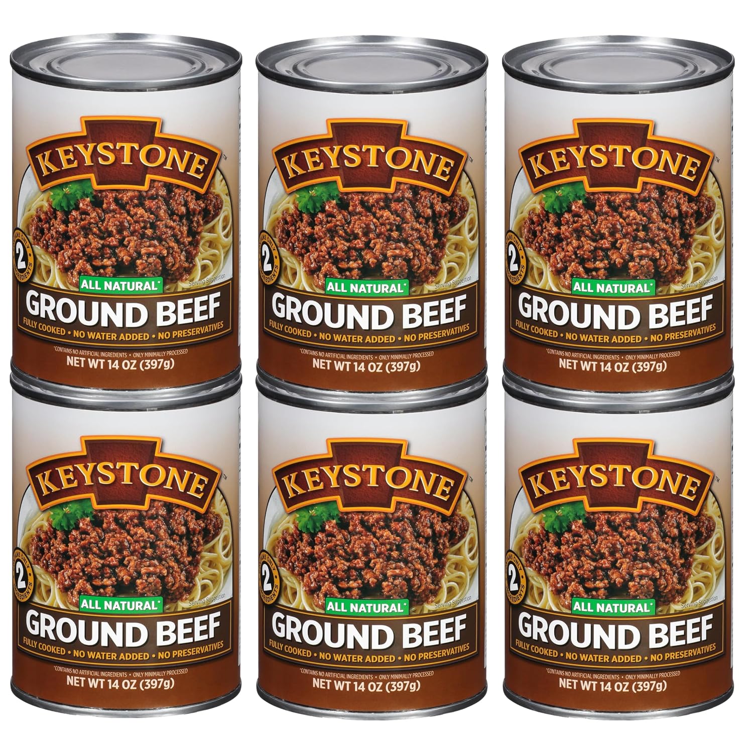 Keystone Meats All Natural Heat and Serve Ground Beef 14 Oz Fully Cooked Canned Meat Shelf Stable Emergency Survival Canned Food Ready to Eat No Preservatives Gluten Free Made in USA Pack of 2