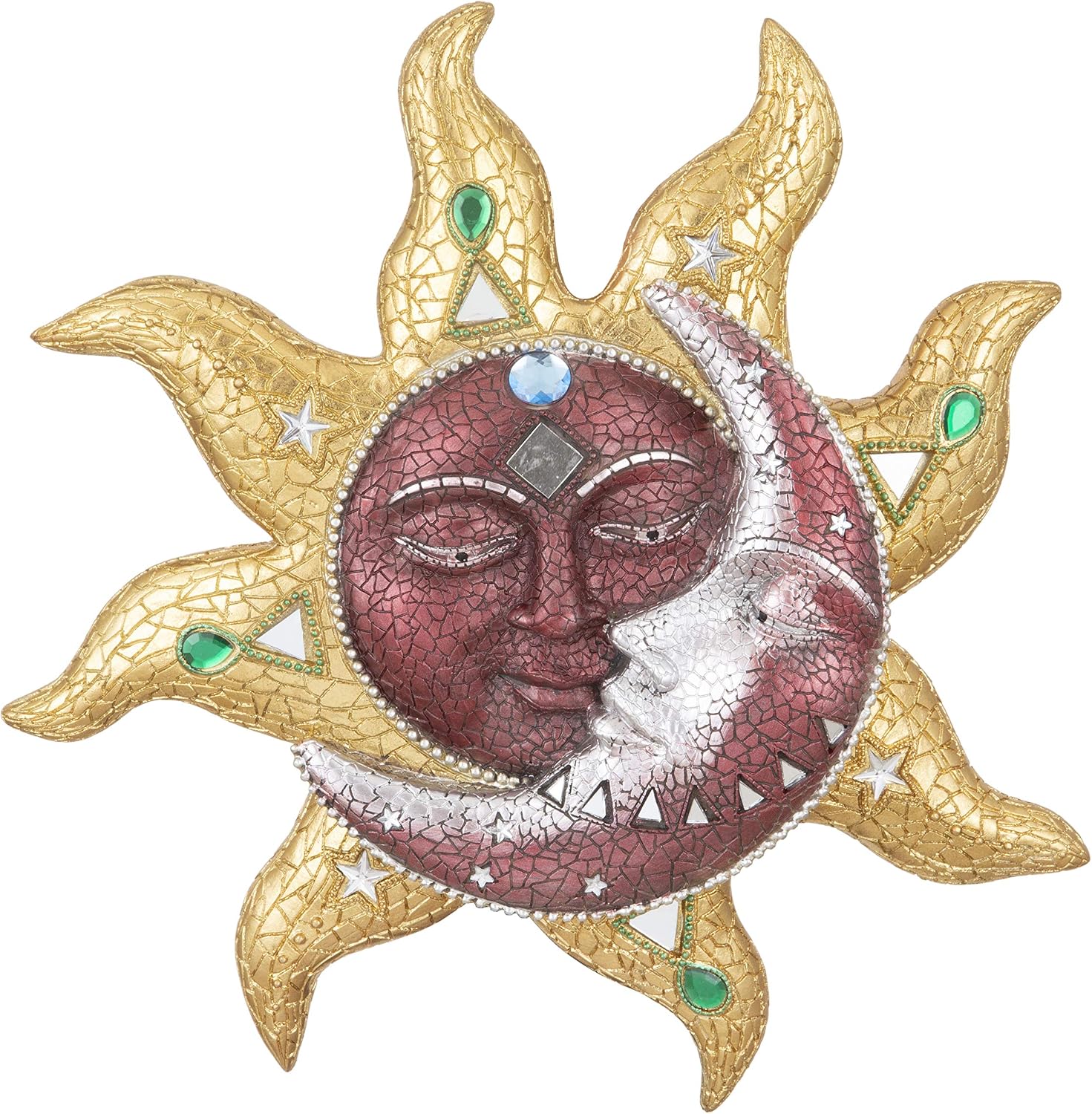 George S. Chen Imports Polyresin Orange Mosaic Face Sun with Yellow Mosaic Moon, 13", Multicolor (SS-G-63046)