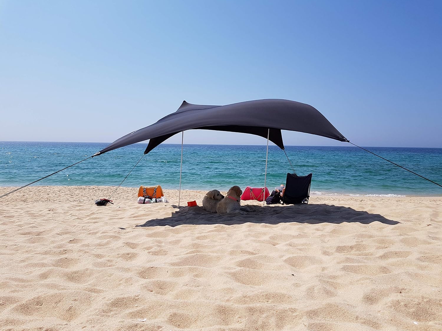 Neso Portable Beach Tent Sun Shelter with Sand Anchor - Lightweight Beach Shade Canopy - Easy Setup for Family Outings - Patented Reinforced Corners - UPF 50+ Sun Protection - 7 x 7ft - White