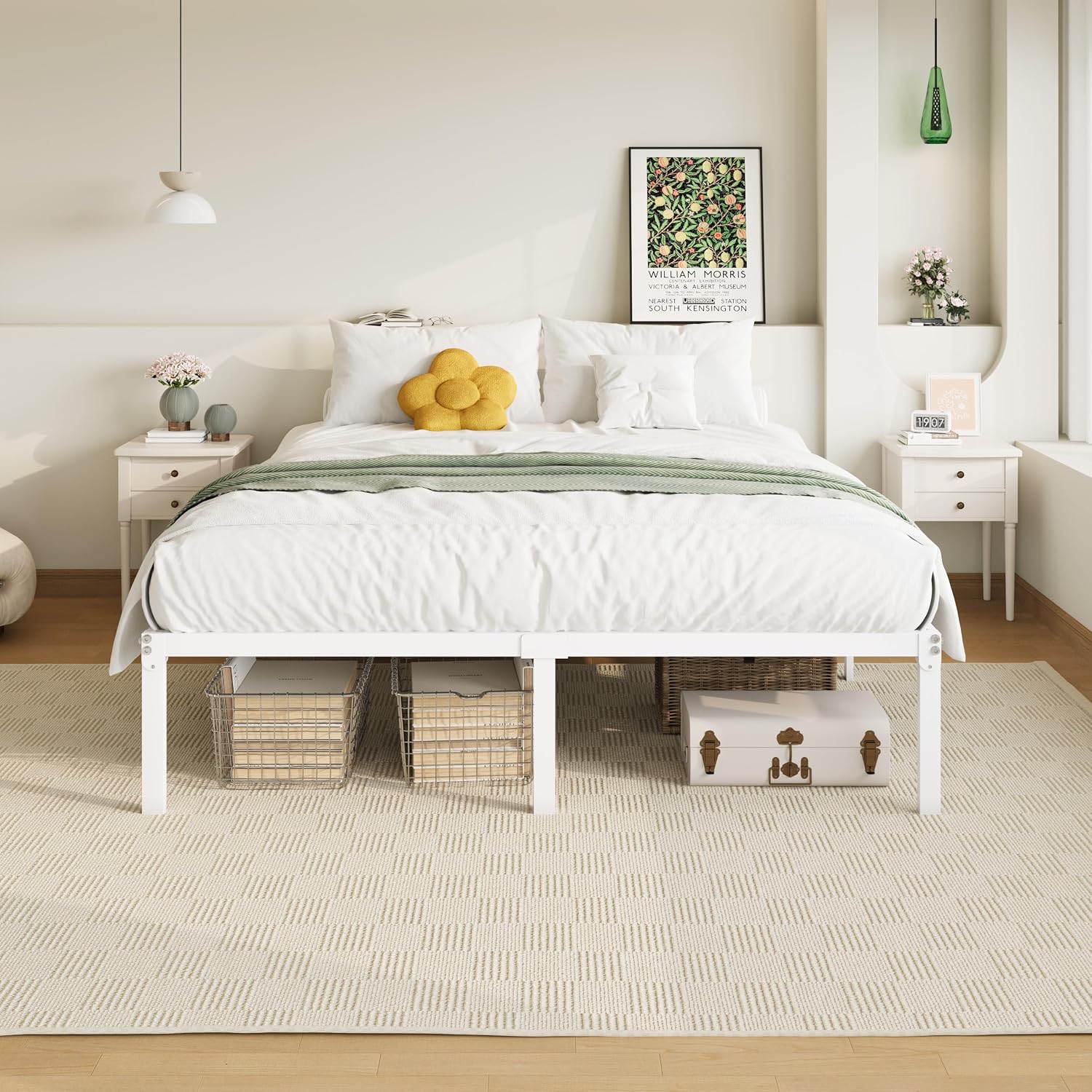 Allewie Full Size Bed Frame, 14 inch Metal Platform Beds with Storage Space, No Box Spring Needed and Easy Assembly, White