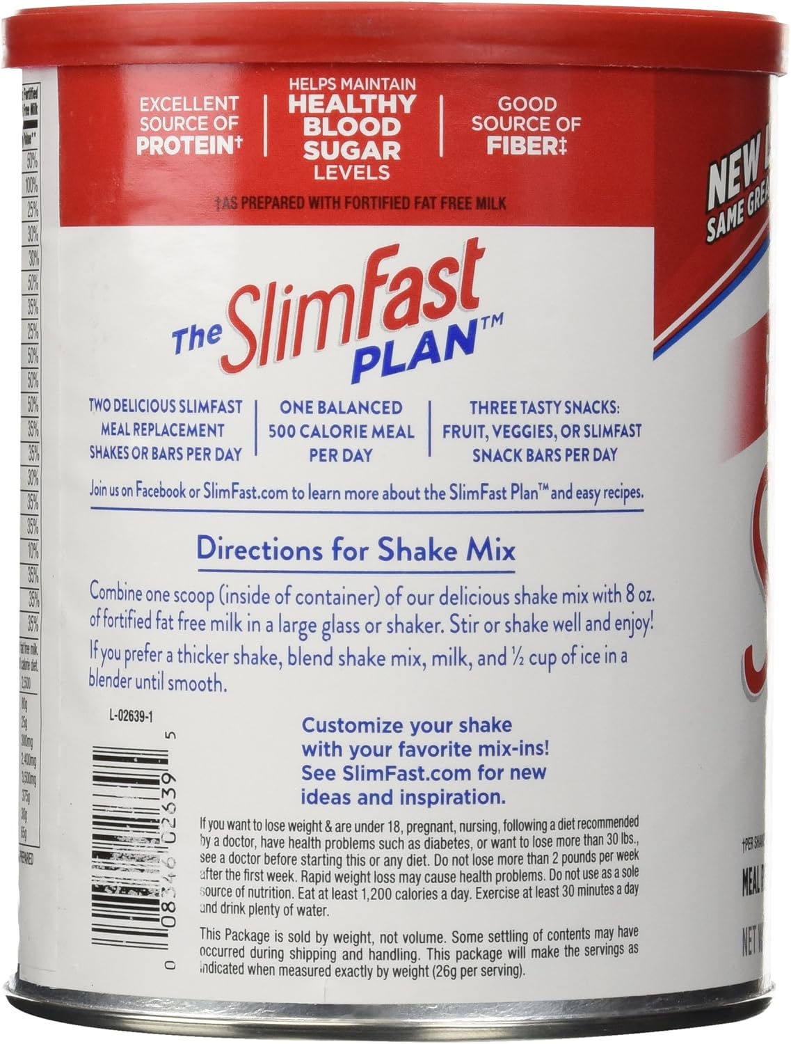 SlimFast Original Strawberries & Cream Meal Replacement Shake Mix – Weight Loss Powder – 12.83 Oz. Canister – 14 Servings - Pantry Friendly