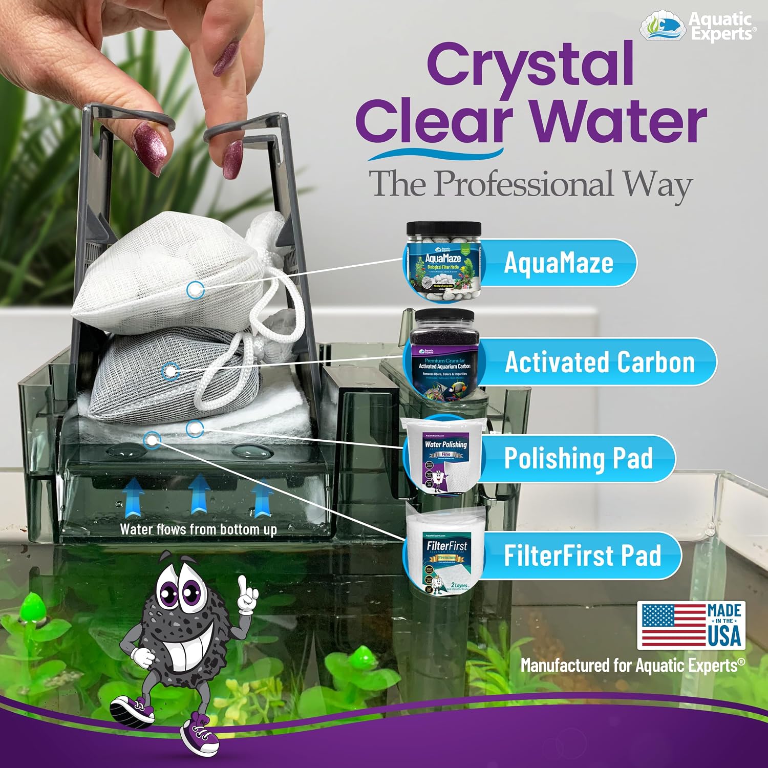 Aquarium Carbon Pad – Cut‑to‑Fit Carbon Infused Filter Pad Media for Crystal Clear Fish Tanks and Ponds, 3/8"–1/2" Thick (10.5 Inch Width