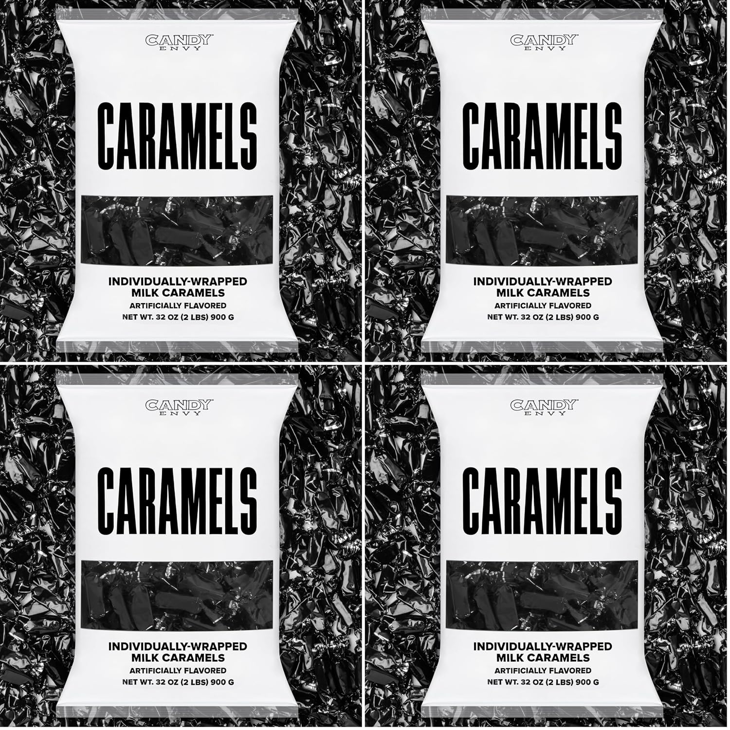 Candy Envy - Individually Wrapped Caramels - Black Wrapper - 2 Pound Bulk Black Candy