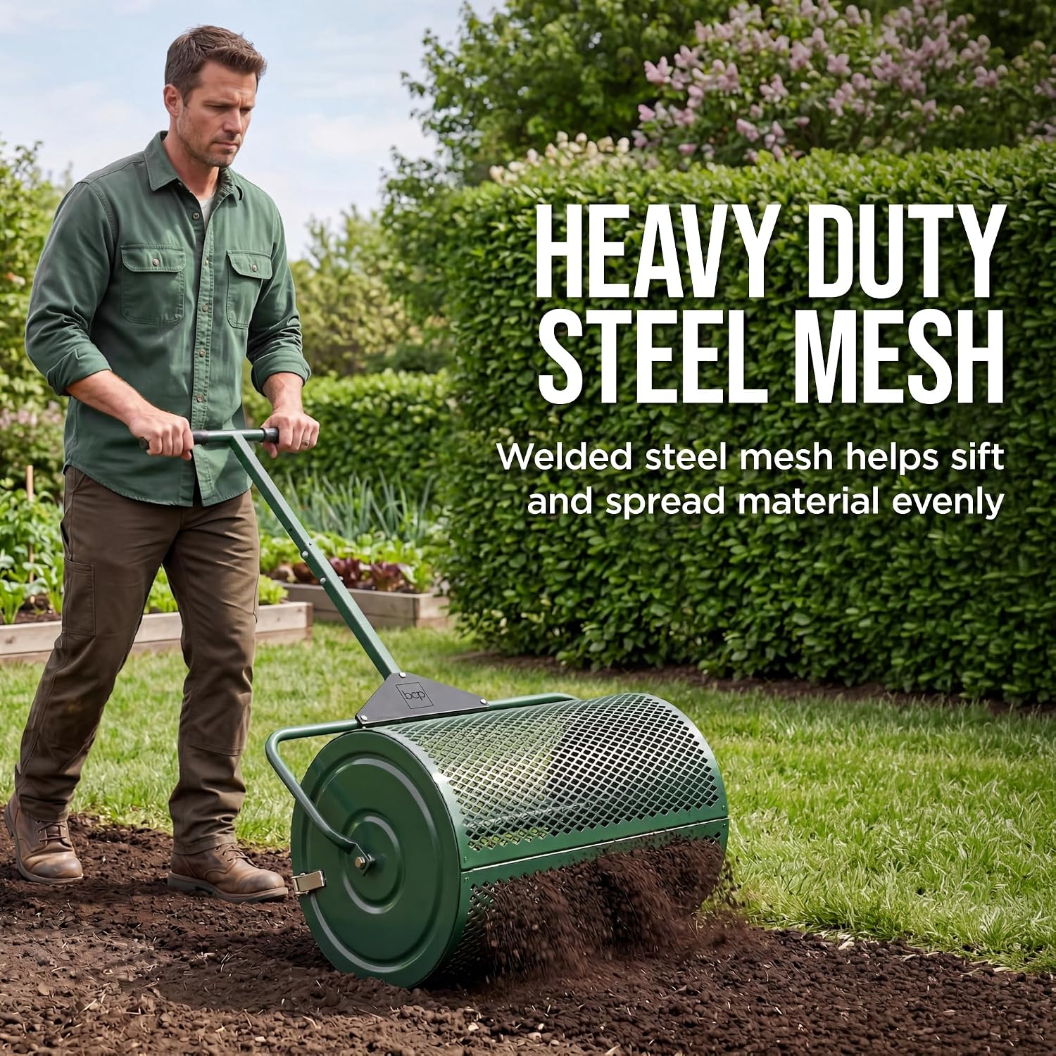 Best Choice Products Compost Spreader, 24-Inch Peat Moss Spreader, Heavy-Duty Steel Lawn & Soil Spreader for Topdressing, Sand, Manure & Mulch