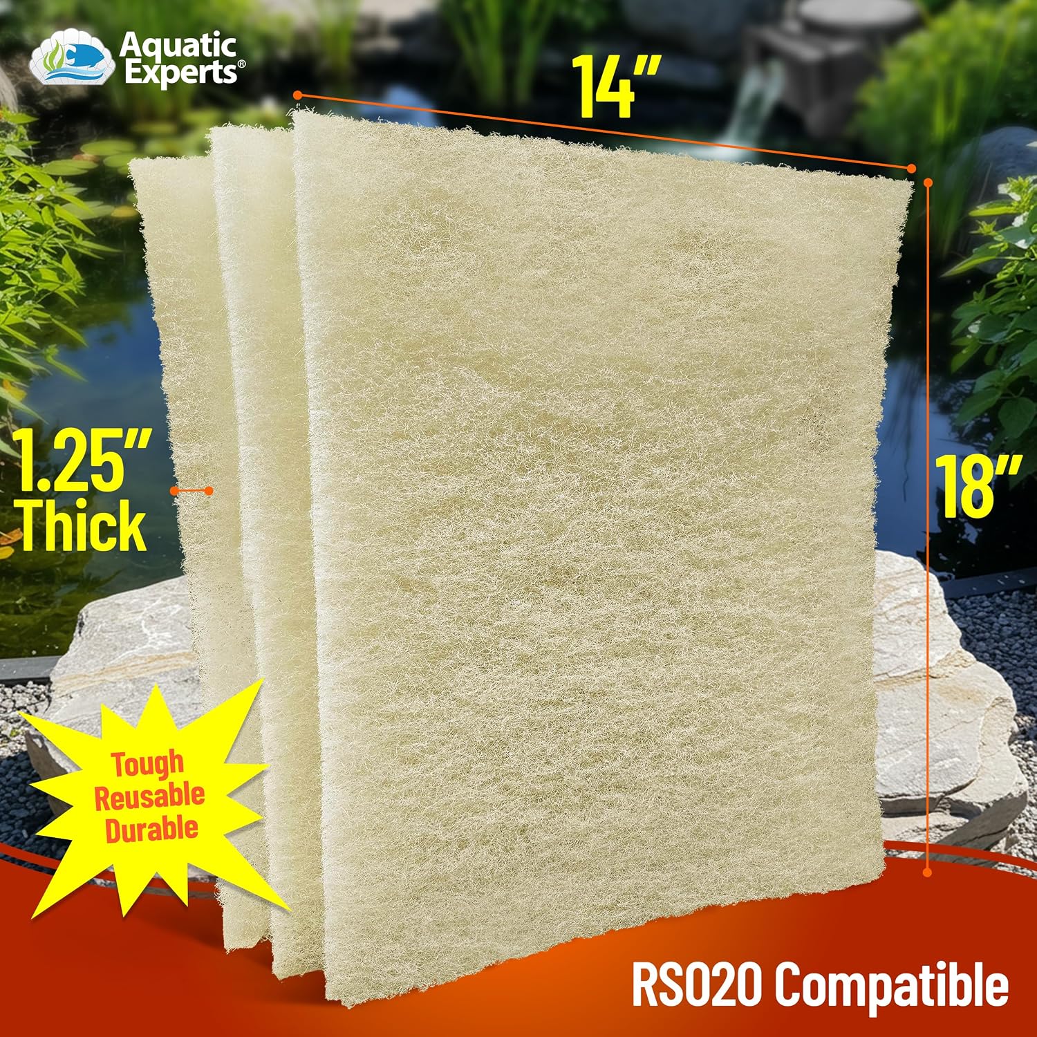 Aquatic Experts Cream COARSE Pond Filter Pad - 2 inch Thick - Bulk Roll Water Garden Filter Pond Media - Made in USA, (12" x 36")