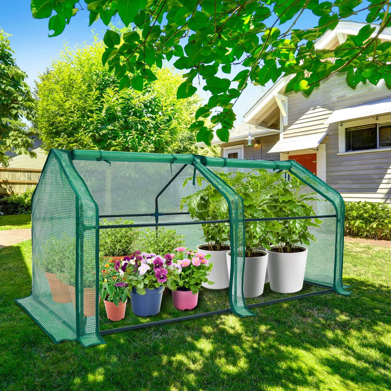 Ohuhu Portable Mini Greenhouse, 71"x36"x36" Greenhouses for Outdoors with Dual Large Zipper Doors & Ground Stakes