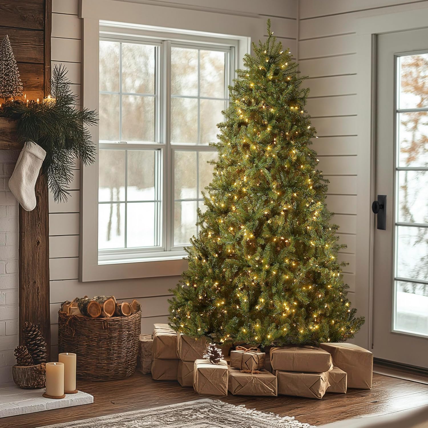 National Tree Company 7ft Pre-Lit Dunhill Fir Artificial Christmas Tree | 700 Clear Lights, 2,144 Tips, Includes Stand, Green