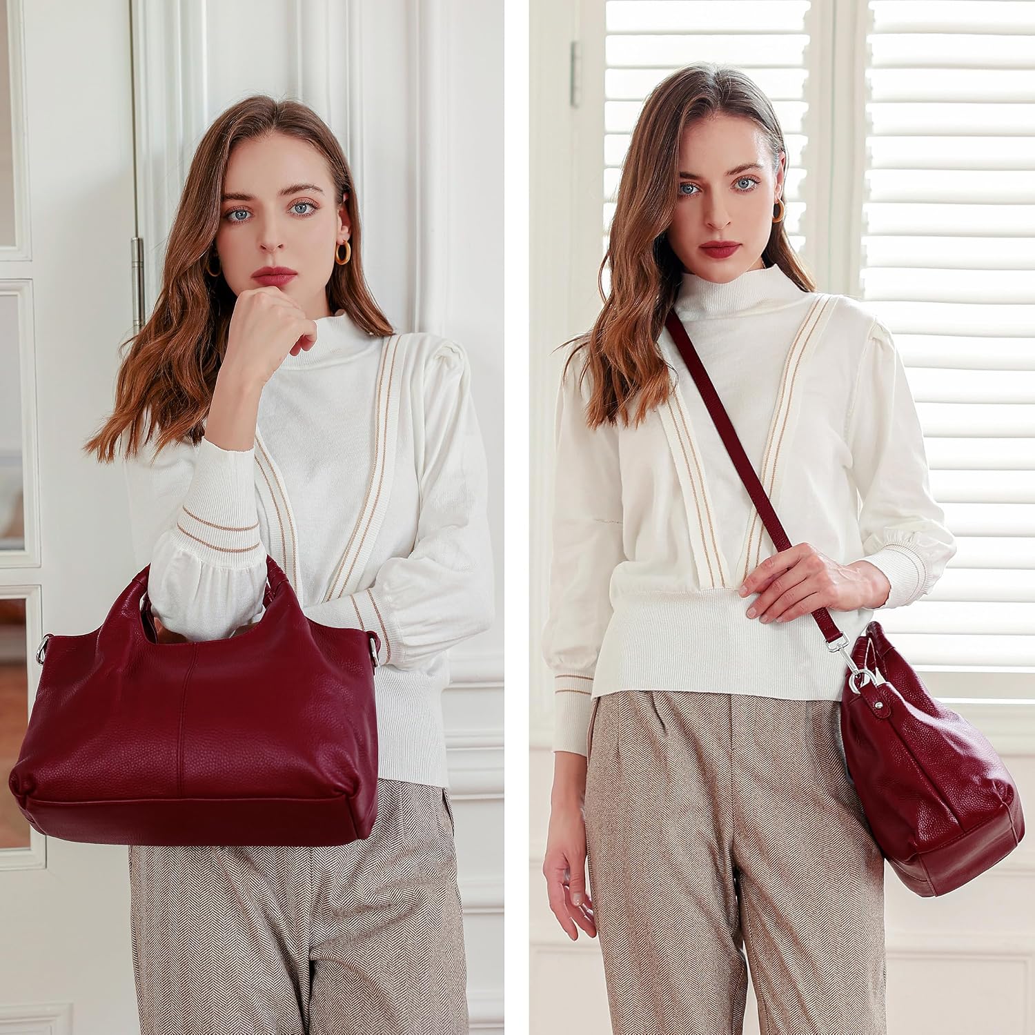 Iswee Leather Satchel Women Purse and Handbag Crossbody Shoulder Bag Hobo | Genuine Cowhide Leather Tote Top Handle Bag Soft & Durable Medium Size Bags with Detachable Multiple Pocketbooks Trendy