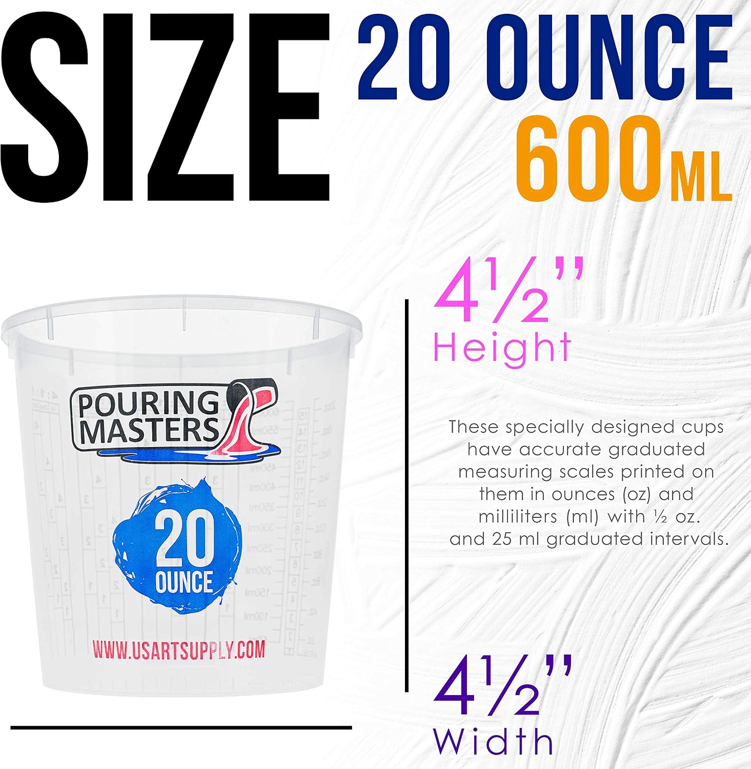 Pouring Masters 40 Ounce (1200ml) Graduated Plastic Mixing Cups (Box of 24)