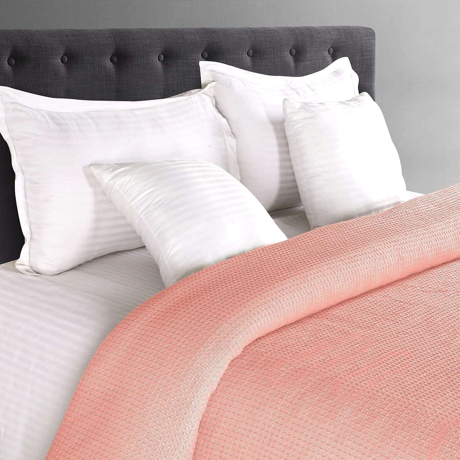 Glamburg 100% Cotton Thermal Bed Blanket, Soft Waffle, Queen Size, All Season, Navy Blue