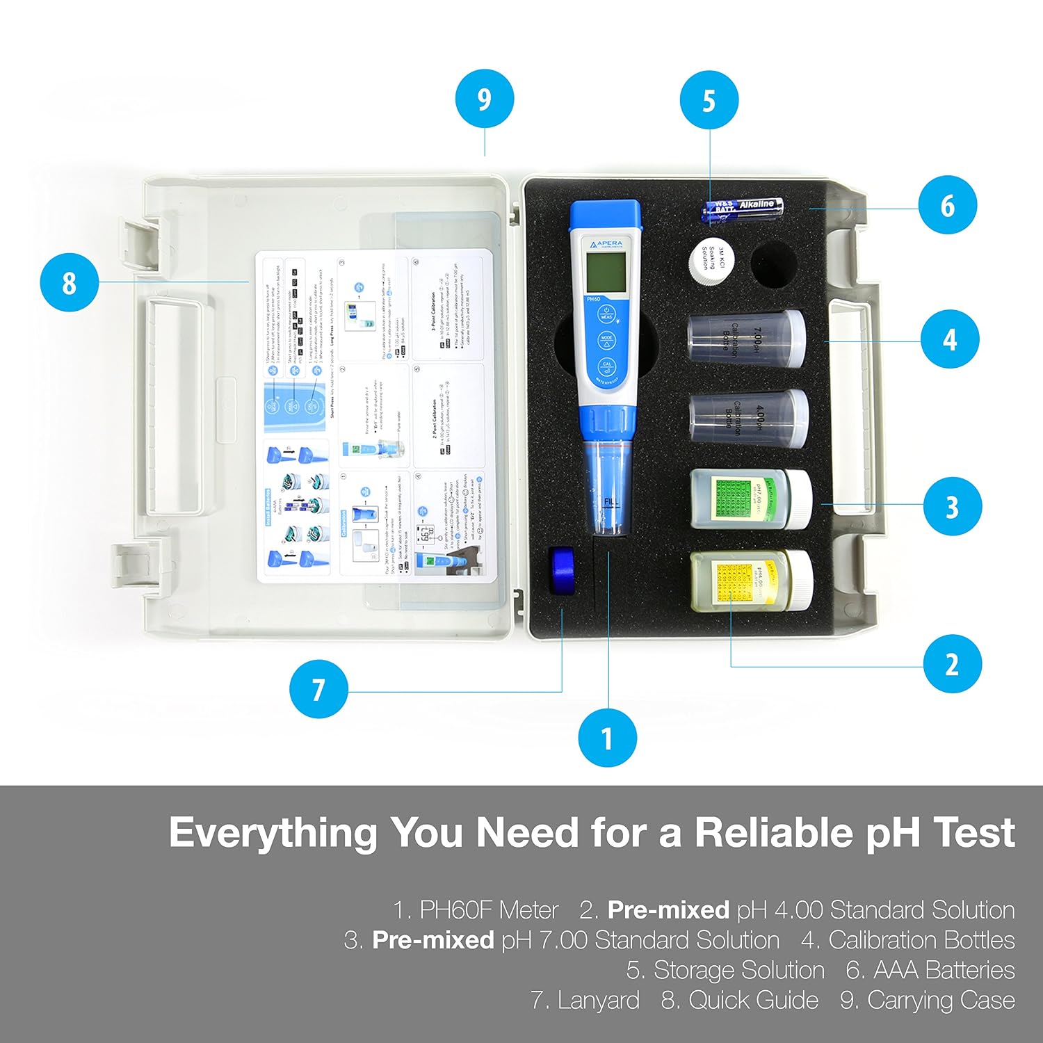 Apera Instruments AI311 Premium Series PH60 Waterproof pH Pocket Tester Kit, Replaceable Probe, ±0.01 pH Accuracy, Lcd display
