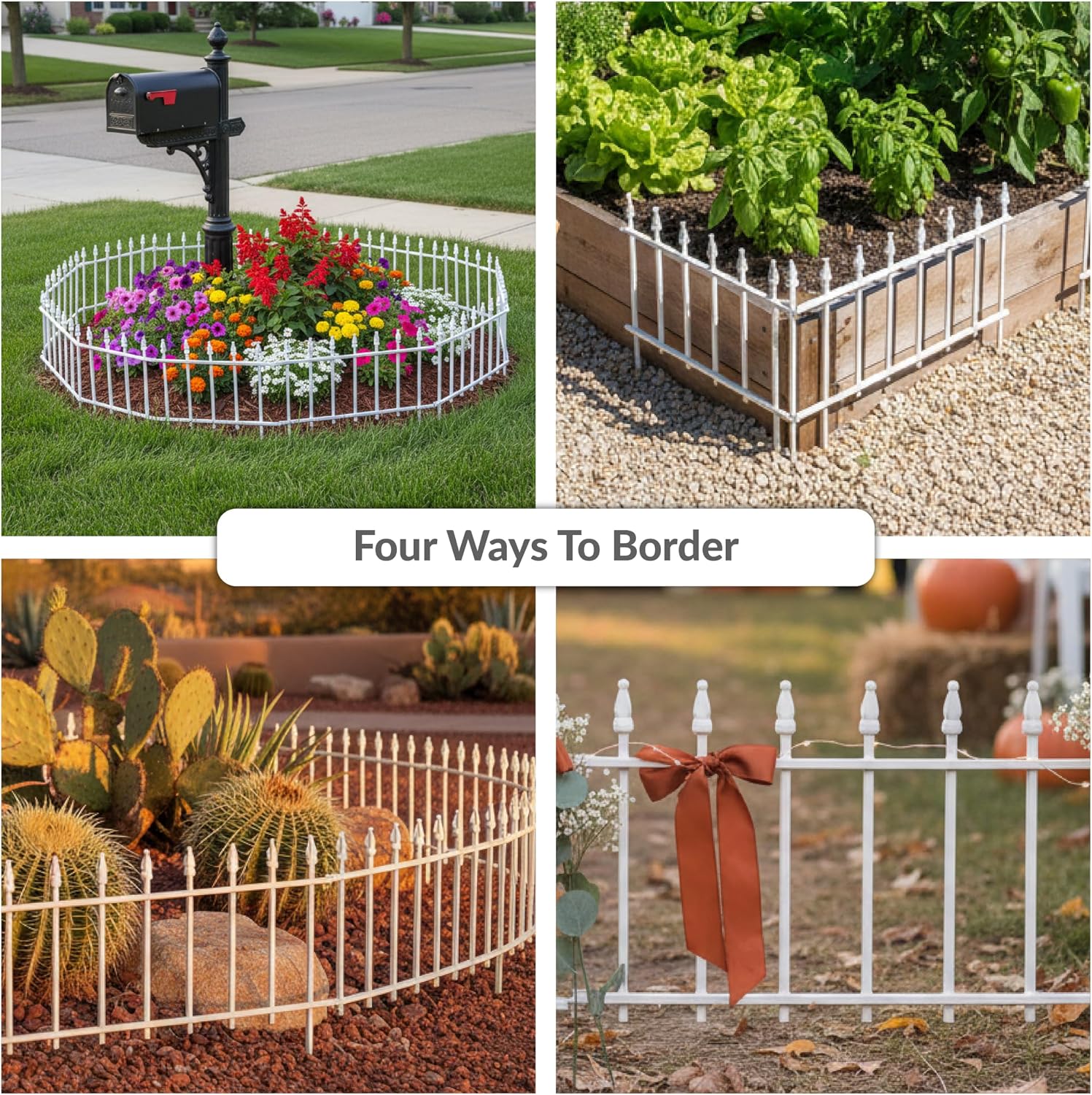 Sunnydaze Decorative Garden Fence Border, 9ft, 5 Panels, Black | 22" W x 18" H No Dig Metal Edging for Flower Beds, Yard, Lawn, Pathways & Landscaping, Roman Finial Design