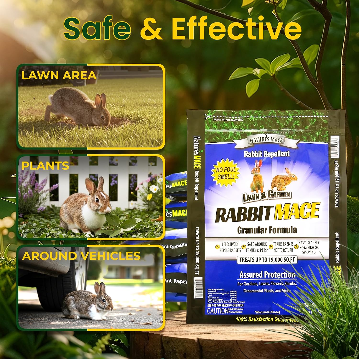 Nature's MACE Rabbit Mace Rabbit Repellent 3 lb Granules | Gardens, Lawns, Farms & Landscapes, Treats 1,350 sq ft, Granular Deterrent, All-Season Use, Safe for Pets, Children, Plants.