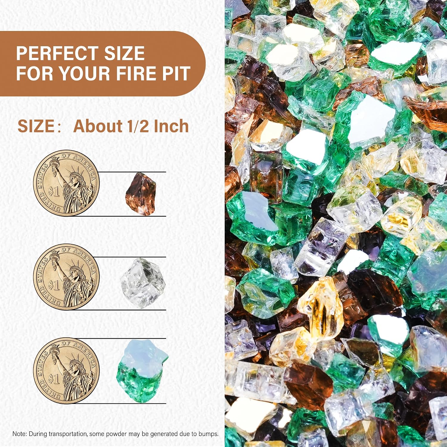 NUPICK 20 Pound Fire Glass, 1/2 Inch Reflective Fire Pit Glass