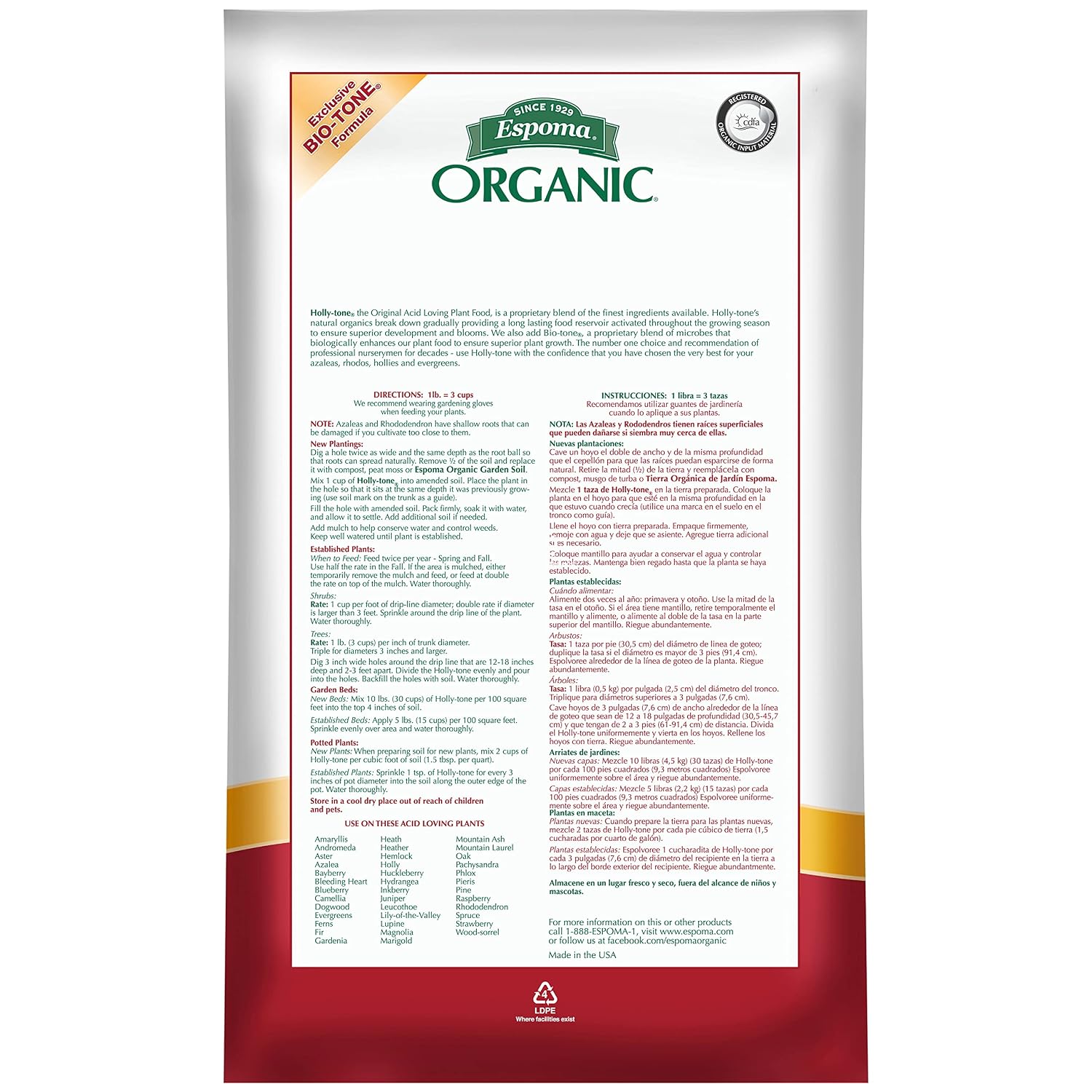 Espoma Organic Holly-Tone 4-3-4 Natural & Organic Evergreen & Azalea Plant Food, 50 lb. Bag