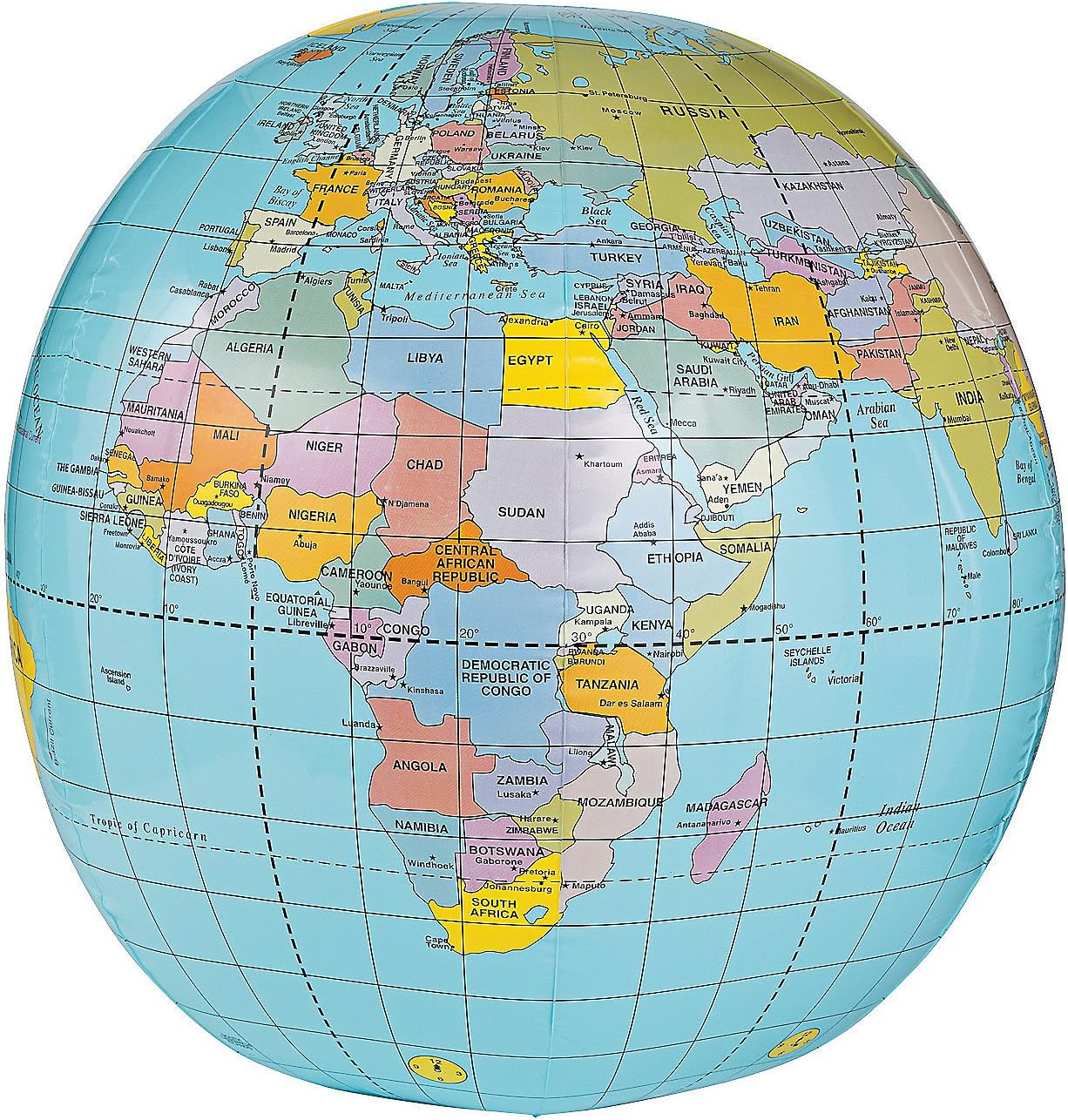 Fun Express Giant Inflatable Globe Beach Ball 33 Inch | Educational World Globe for Kids Classroom Learning, Earth Ball for Outdoor Play