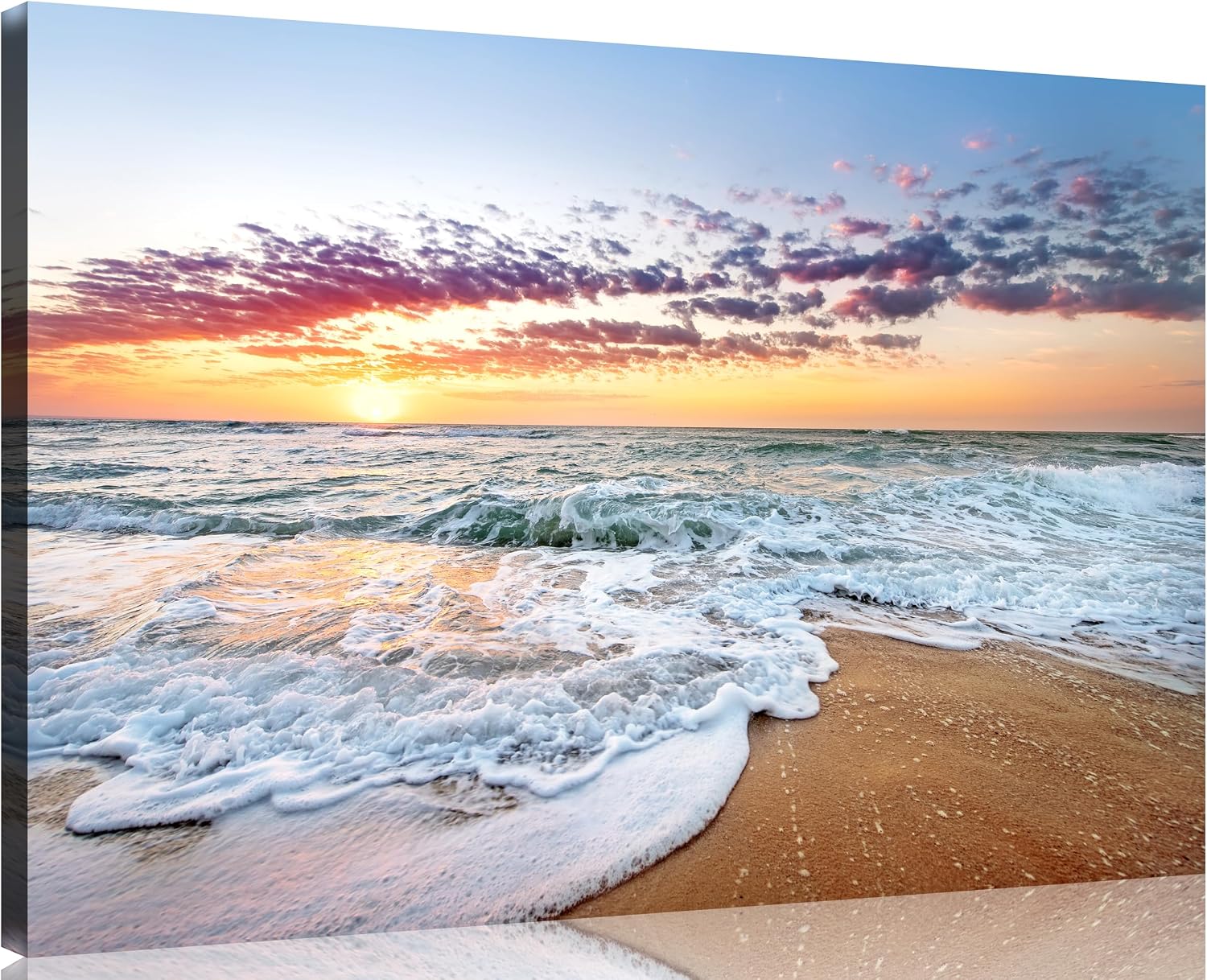 TutuBeer 3 Panel Beach Canvas Wall Art for Home Decor Blue Sea Sunset White Beach Painting the Picture Print on Canvas Seascape the Pictures for Home Decor Decoration,Ready to Hang