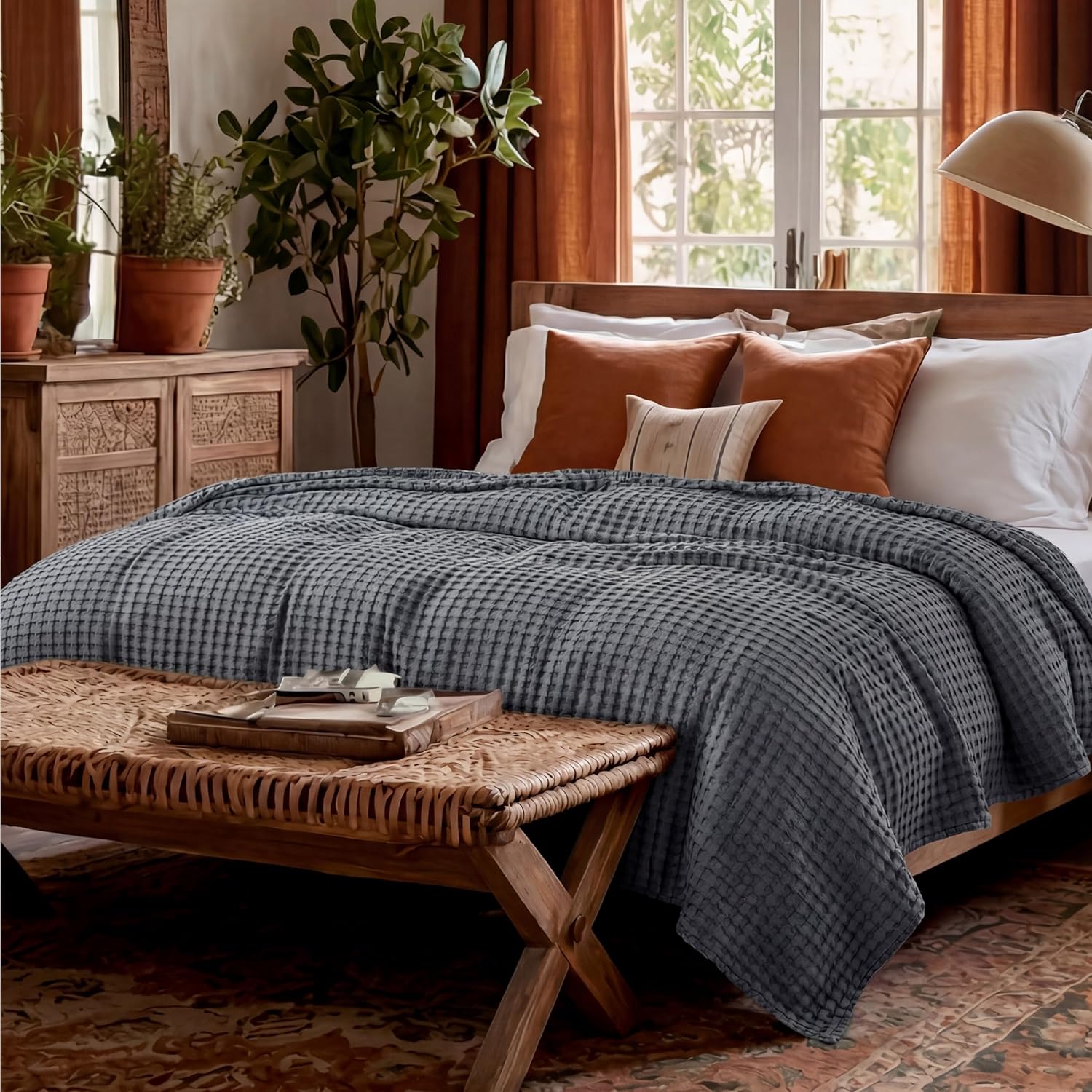Bedsure Cooling Waffle Blanket for Hot Sleepers, Ivory, Queen, 90"x90"