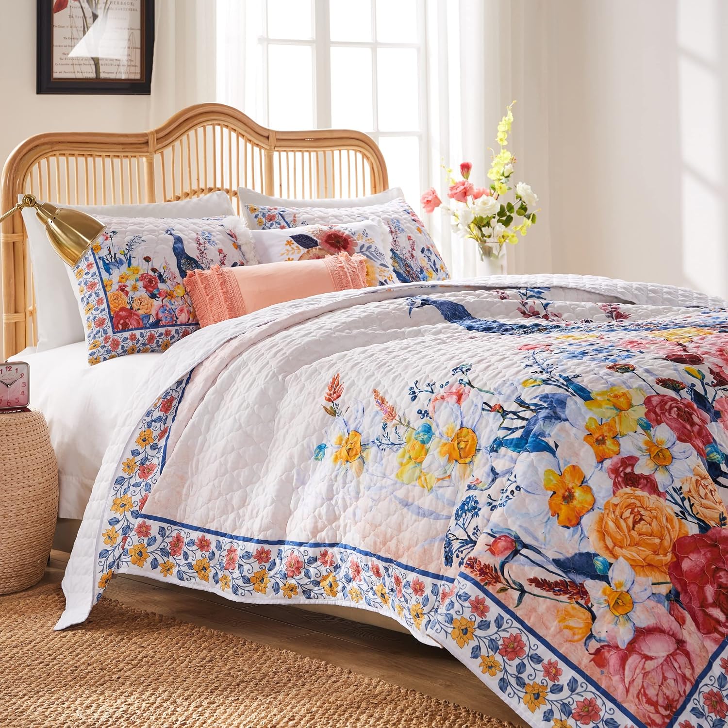Greenland Home Fashions Ultra-Soft, Reversible, Brushed Microfiber Quilt Set, 3-Piece Full/Queen, Misty Bloom