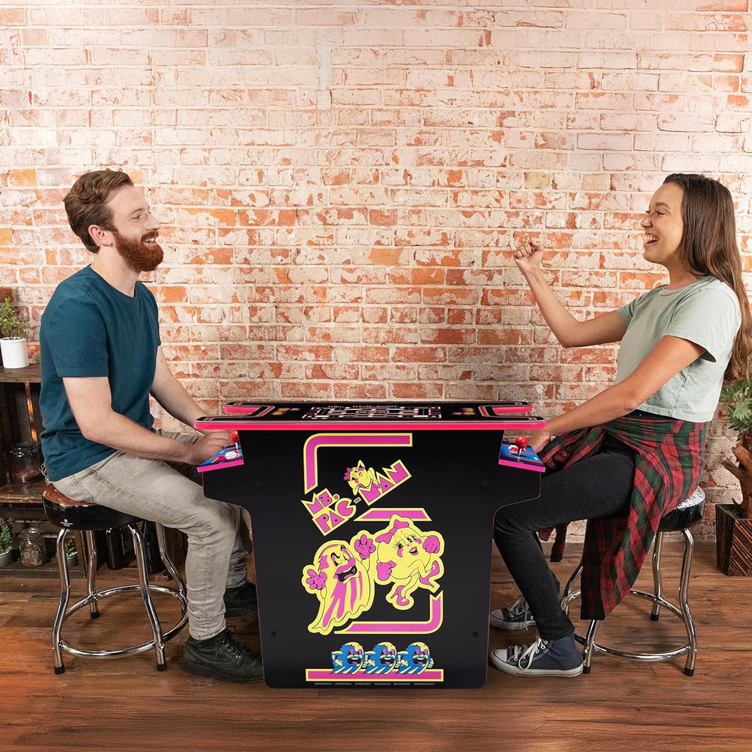Arcade1Up Ms. PAC-MAN Head-to-Head Arcade Table, 12 Classic Games | Retro Home Arcade Machine with Light-Up Control Deck & Real-Feel Joysticks