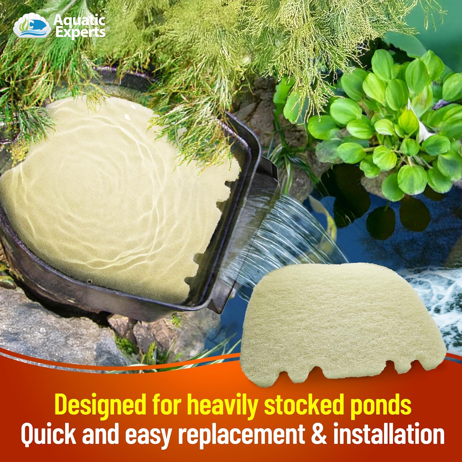 Aquatic Experts Cream COARSE Pond Filter Pad - 2 inch Thick - Bulk Roll Water Garden Filter Pond Media - Made in USA, (12" x 36")