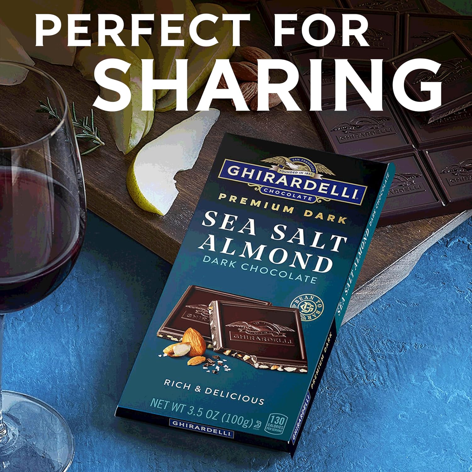 GHIRARDELLI Intense Dark Chocolate Bar, Sea Salt Almond, 3.5 Oz Bar (Pack of 12)