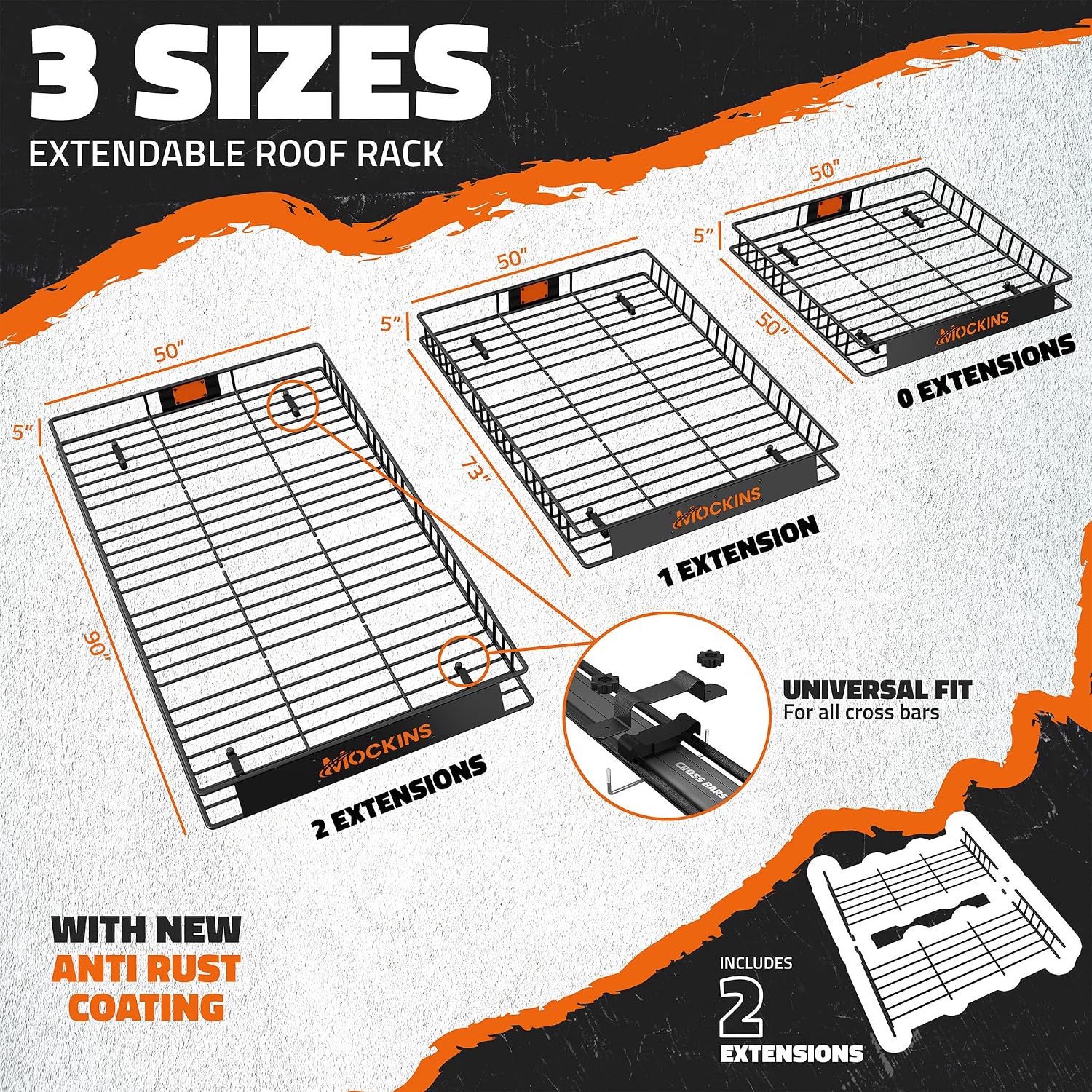 Mockins 90"x50"x5" XXL Heavy Duty Roof Rack Cargo Carrier w/ 250 Lbs. Cap | With 50 Cu Ft Waterproof Soft Vinyl Rooftop Cargo Bag | Roof Basket for