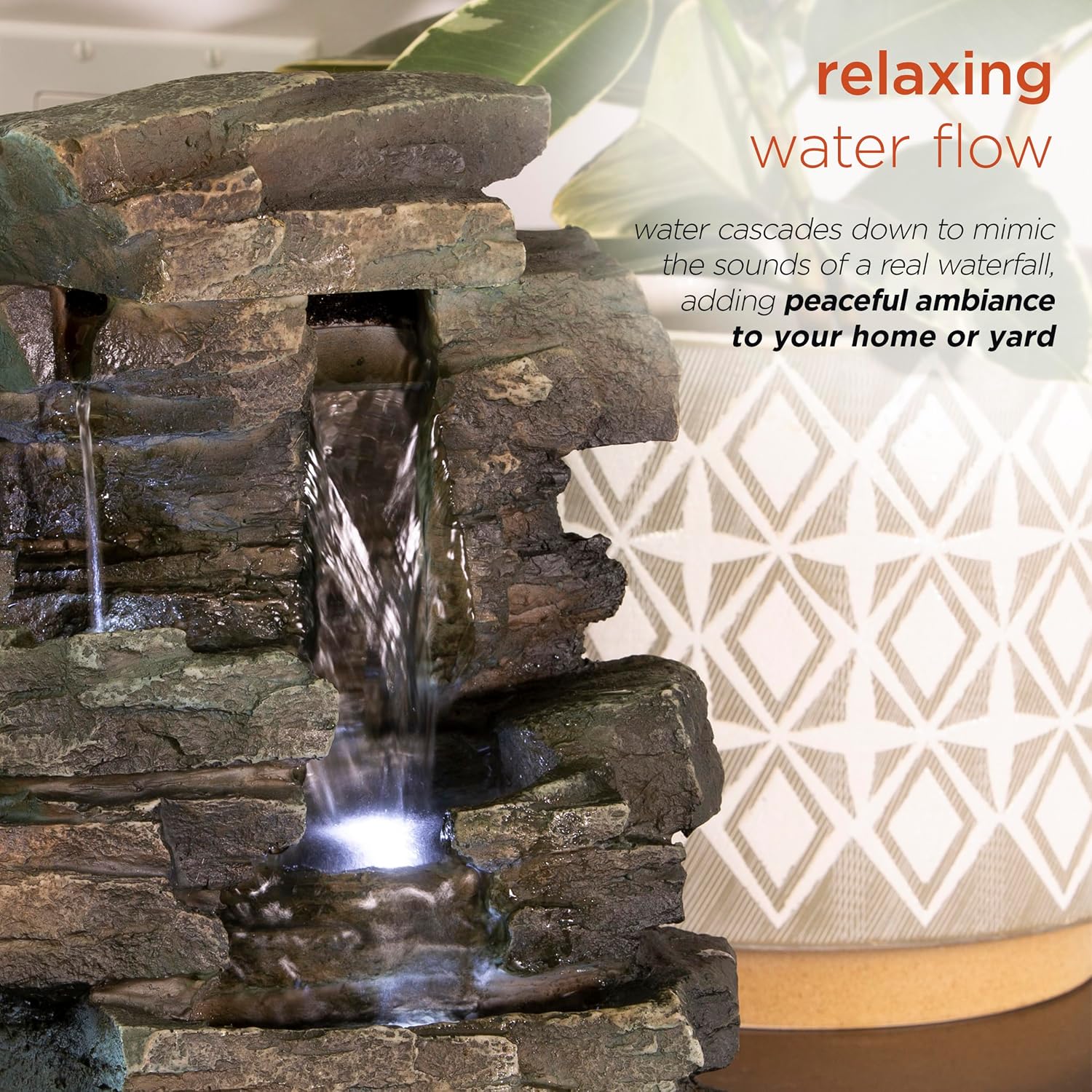 Alpine Corporation 13" Tall Indoor Tabletop Water Fountain, 4 Tier Cascading Water Feature with LED Lights for Home, Office, Living Room, or Zen Decor, Gray