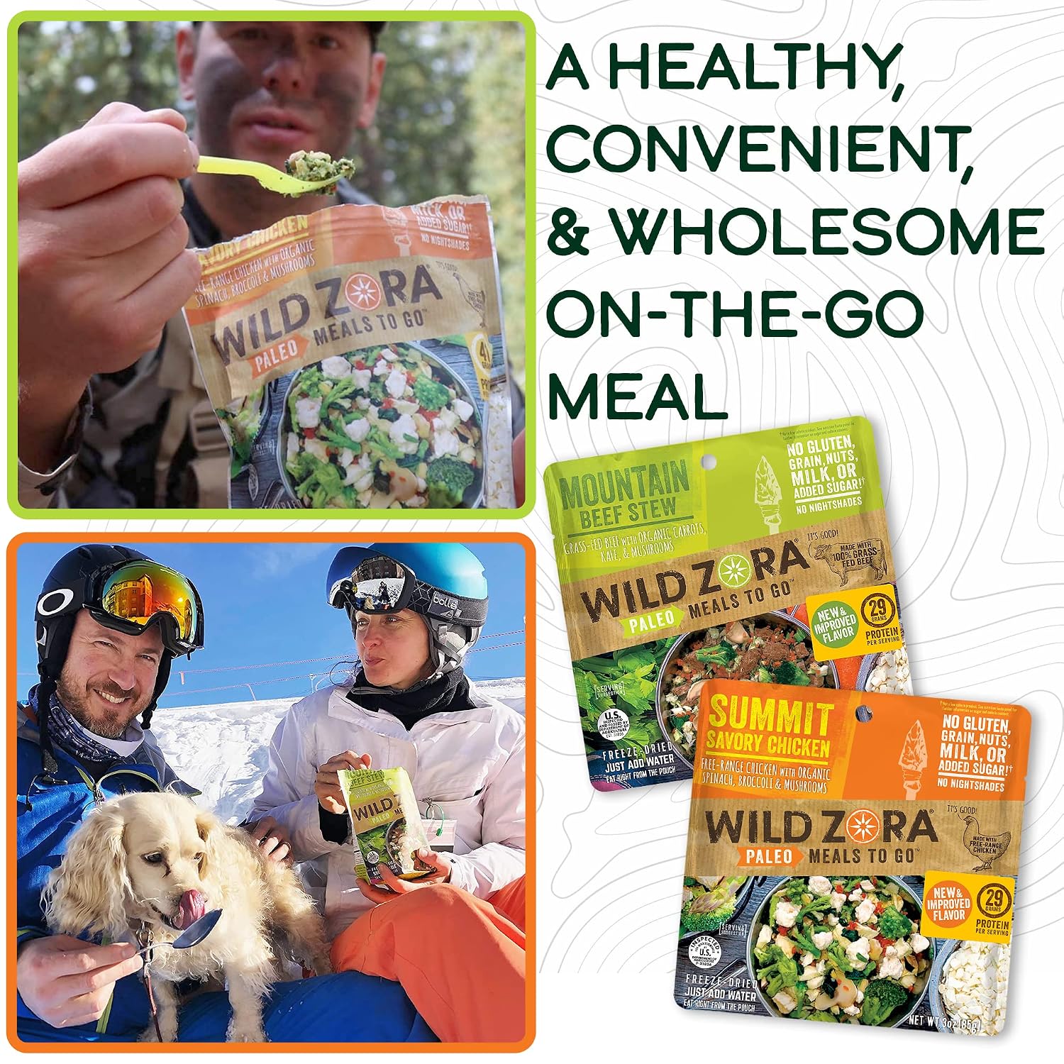 Wild Zora Paleo Freeze Dried Meals for Backpacking & Camping - Healthy Gluten Free & Grain Free Camping Meals/Backpacking Food + No Added Sugar - Great for Travel (Cliffside Coconut Berry 2-Pack)
