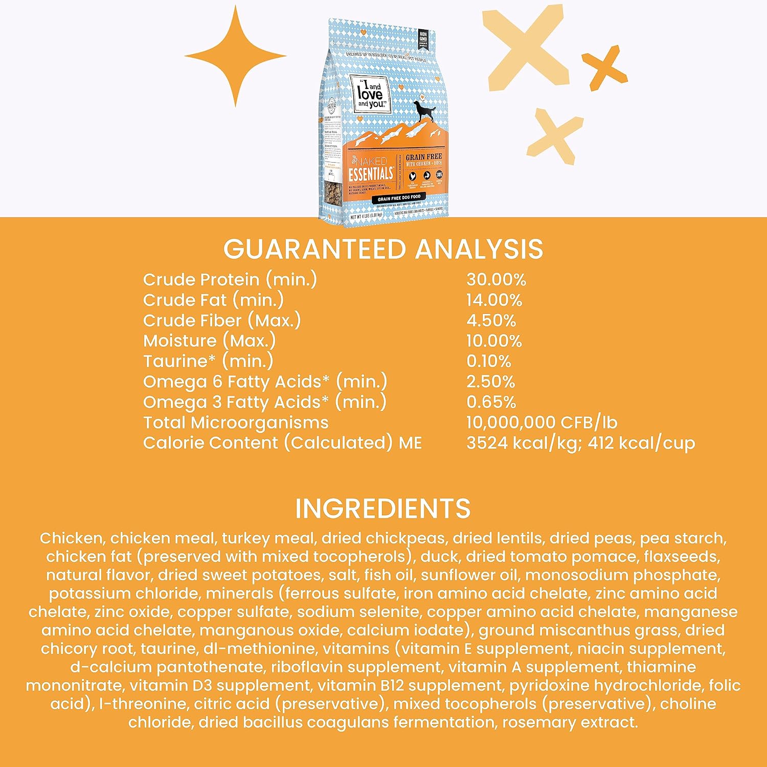 I and love and you Naked Essentials Dry Dog Food - Lamb + Bison - High Protein, Real Meat, No Fillers, Prebiotics + Probiotics, 4lb Bag