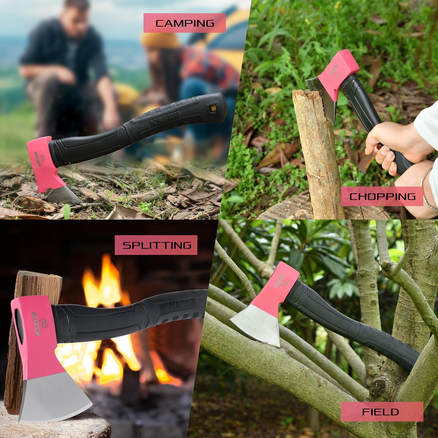 KSEIBI Wood Axe, Small Outdoor Camp Hatchet for Splitting and Kindling Wood