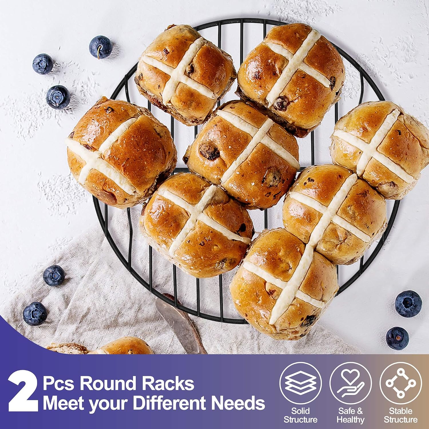 P&P CHEF 9 Inch Cooking Rack Round for Steaming Cooling, Silver, 2 Pack