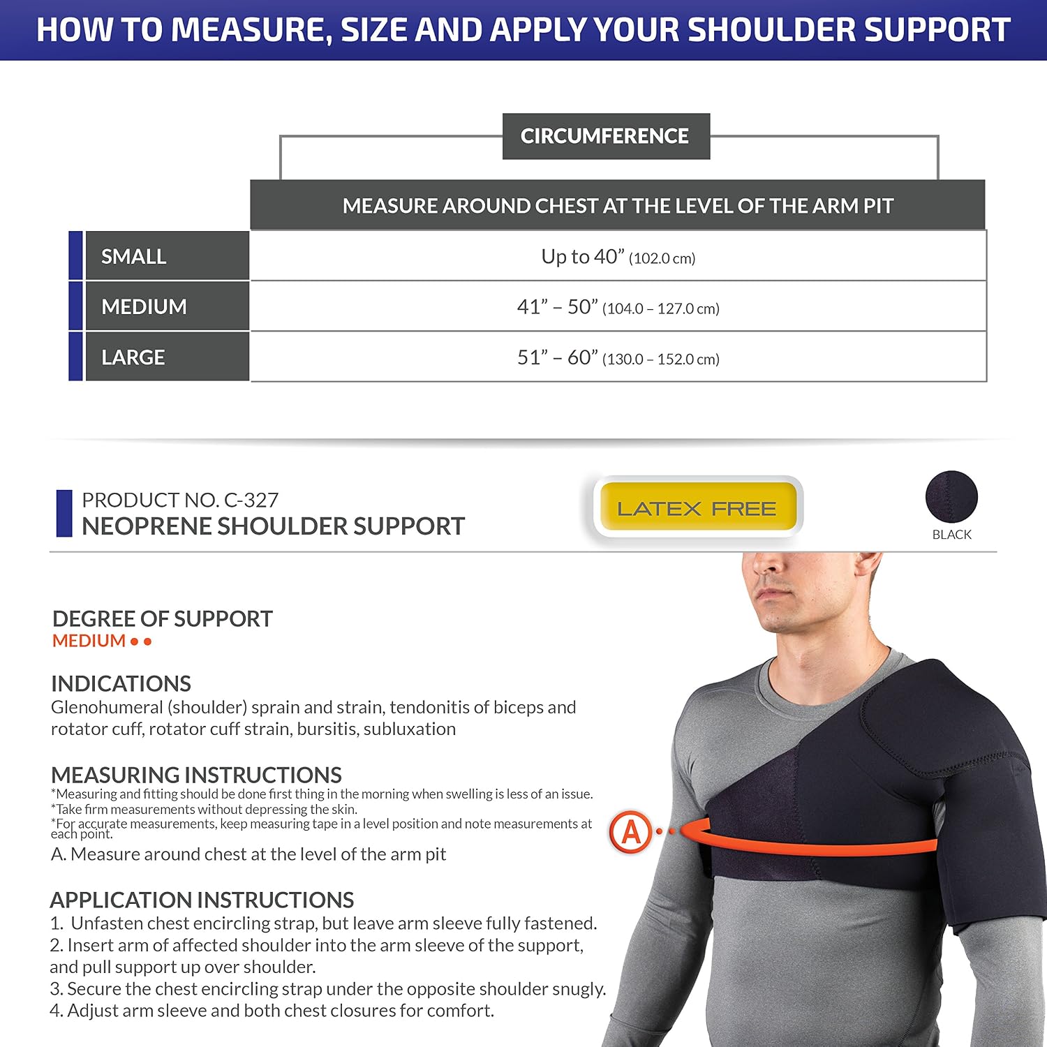 OTC Shoulder Support, Brace and Post-Surgical Protector, Neoprene, Medium