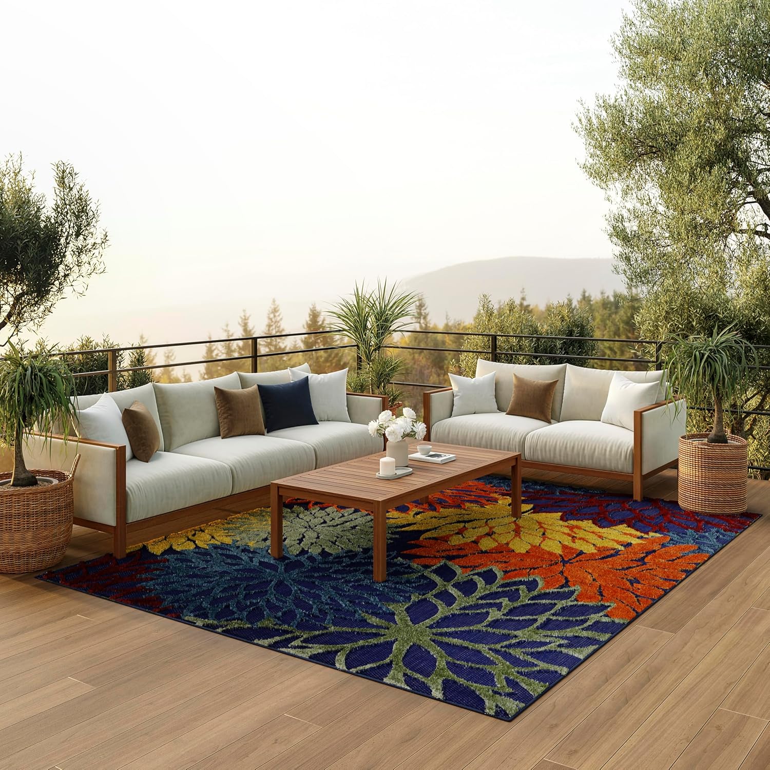 Nourison Home Aloha Indoor/Outdoor Black White 2'8" x 4' Area Rug, Tropical, Botanical, Easy Cleaning, Non Shedding, Bed Room, Living Room