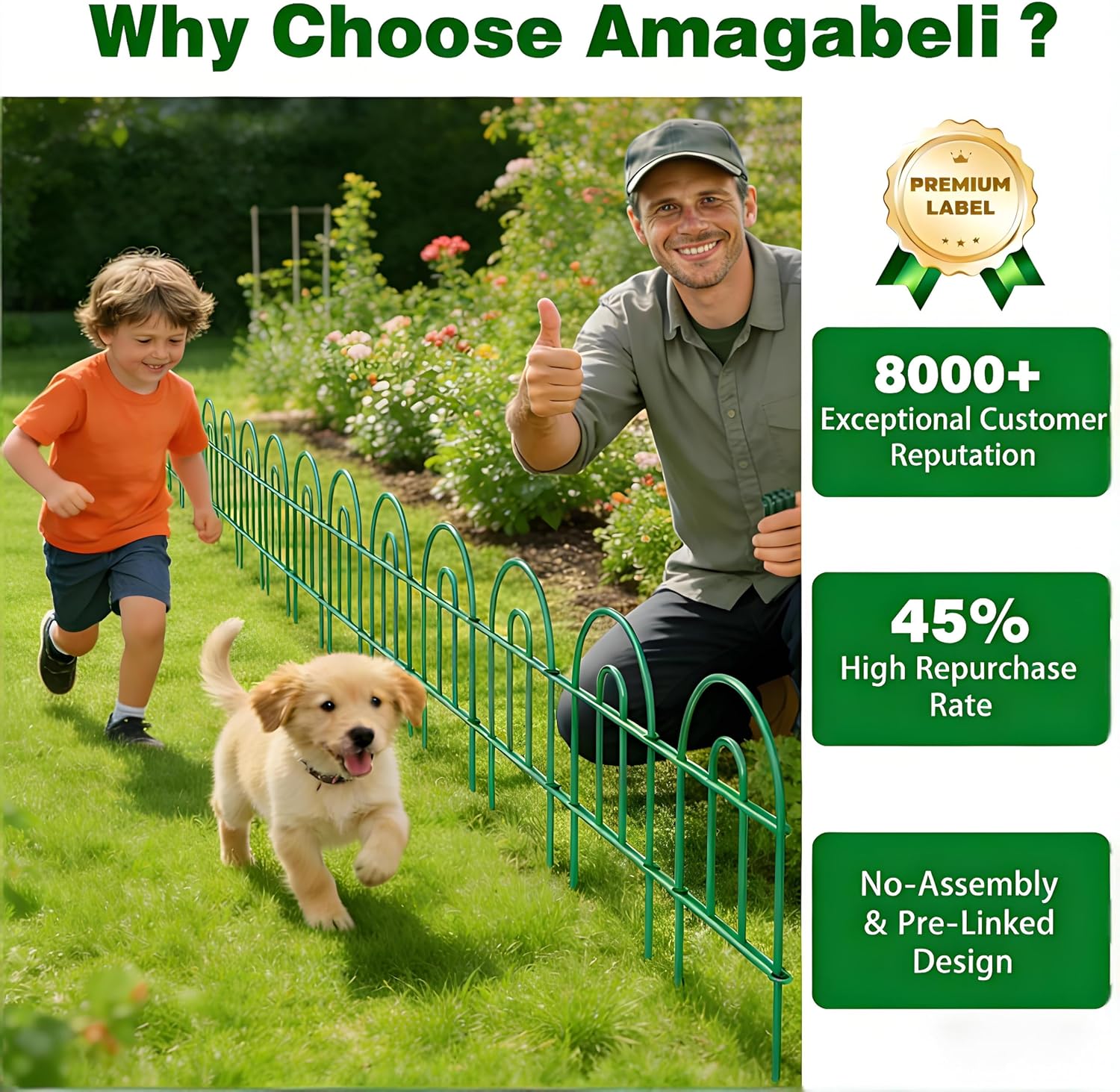 AMAGABELI 10 Panels 17in(H)×10ft(L) Decorative Garden Fences and Borders for Dogs No Dig Rustproof Metal Fence Panels Garden Edging Border Animal Barrier Fencing for Flower Beds Yard Patio Decor Black
