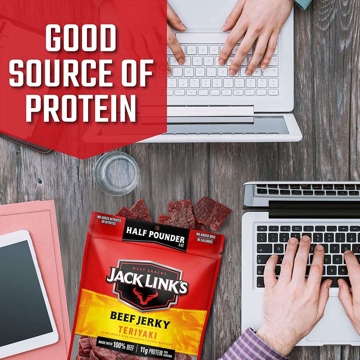Jack Link's Peppered Beef Jerky Half Pounder - 8 oz Large Jerky Bag - Ready to Eat Real Meat Protein Snacks - 9g Protein per Serving - Made with 100% Real Beef | Large Jerky Bag - Ready to Eat Real Meat Protein Snacks - 9g Protein per Serving - Made with…