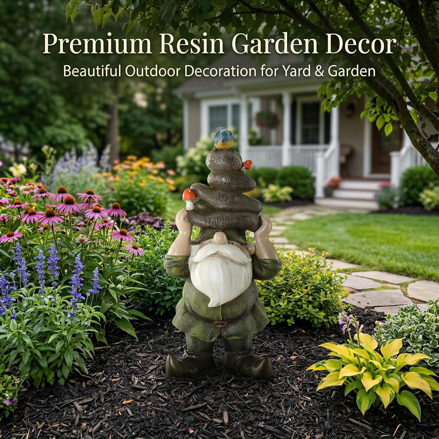 Garden Gnome Statue Outdoor Decorative Gnome Statue,Gnome Held Stones with His Head