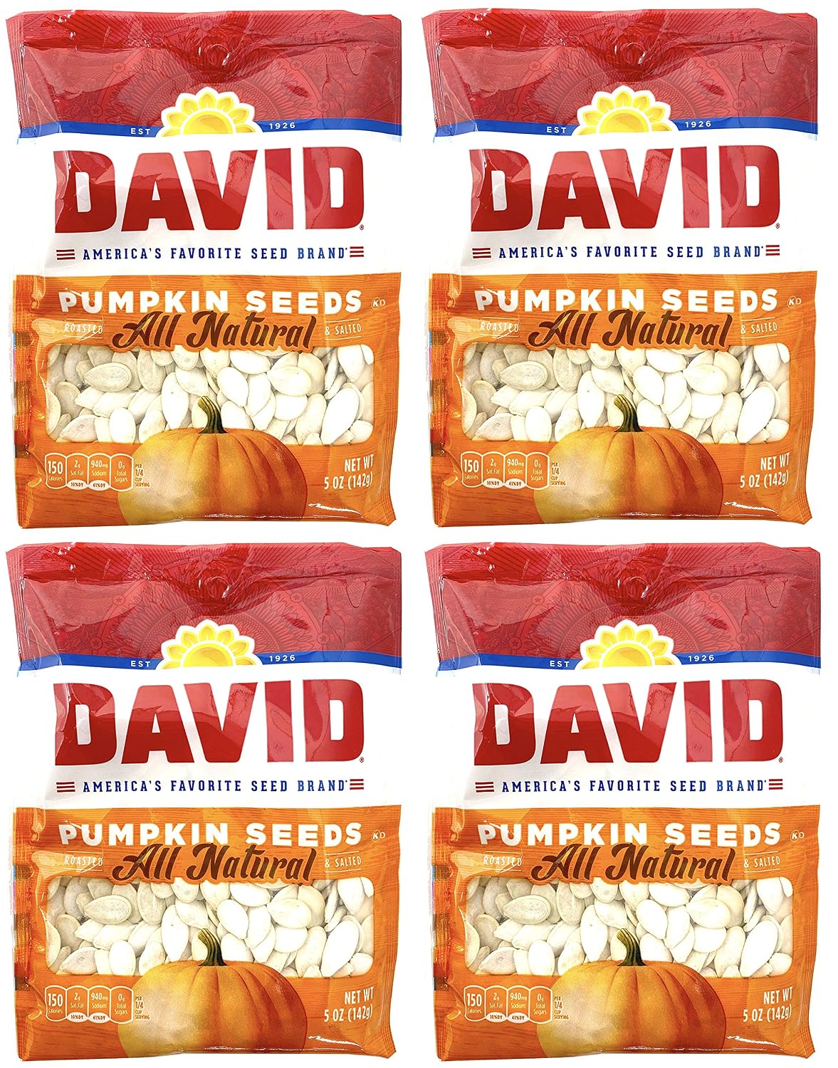 David Seeds, Pumpkin Seeds, 5-Ounce Bags (Pack of 4)