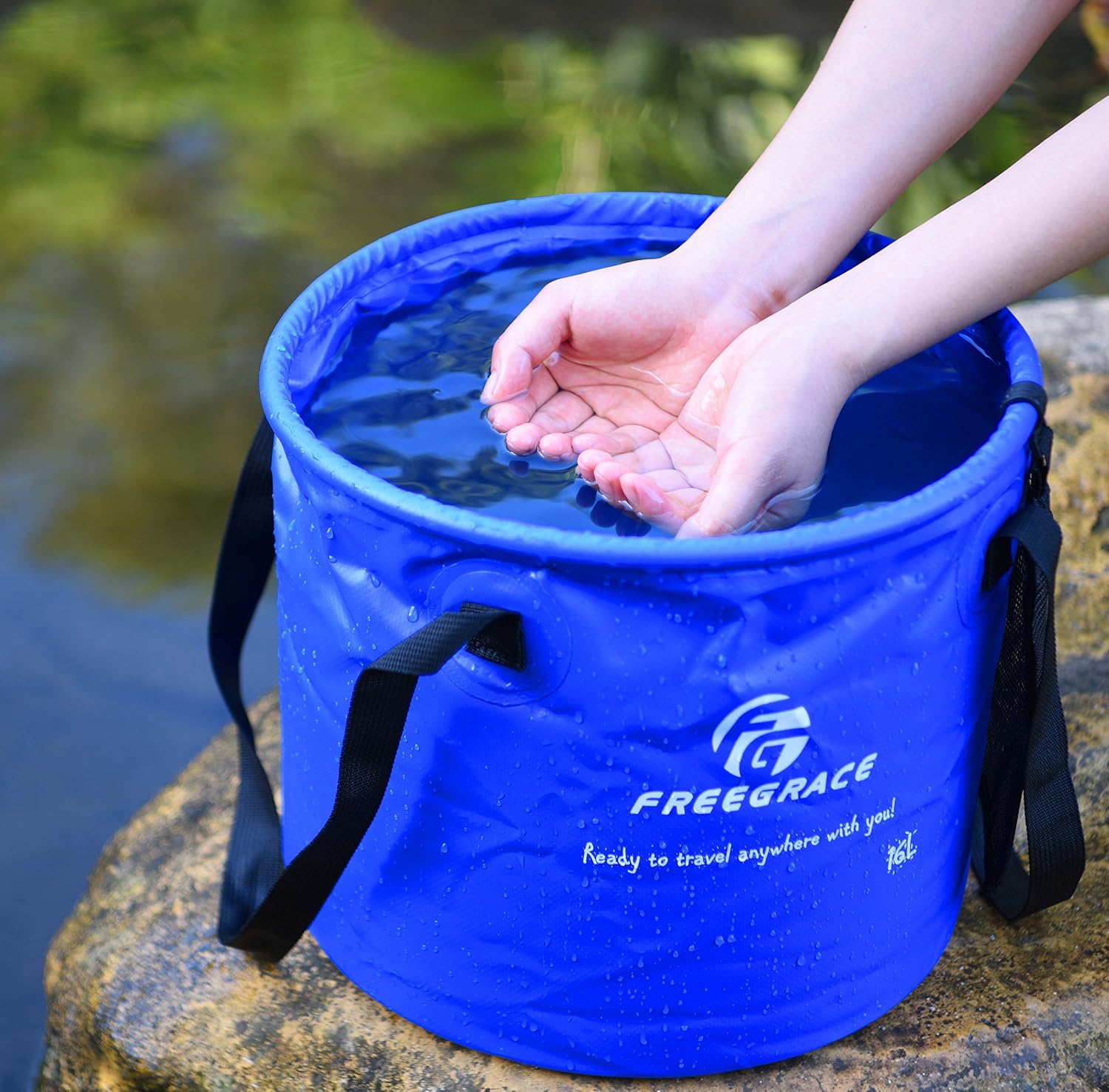 Freegrace Collapsible Bucket with Mesh Tool Pocket - 10L, 16L & 23L Portable Folding Water Container - Heavy Duty 500D Tarpaulin, BPA-Free Wash Basin for Camping, Fishing, RV, and Car Washing