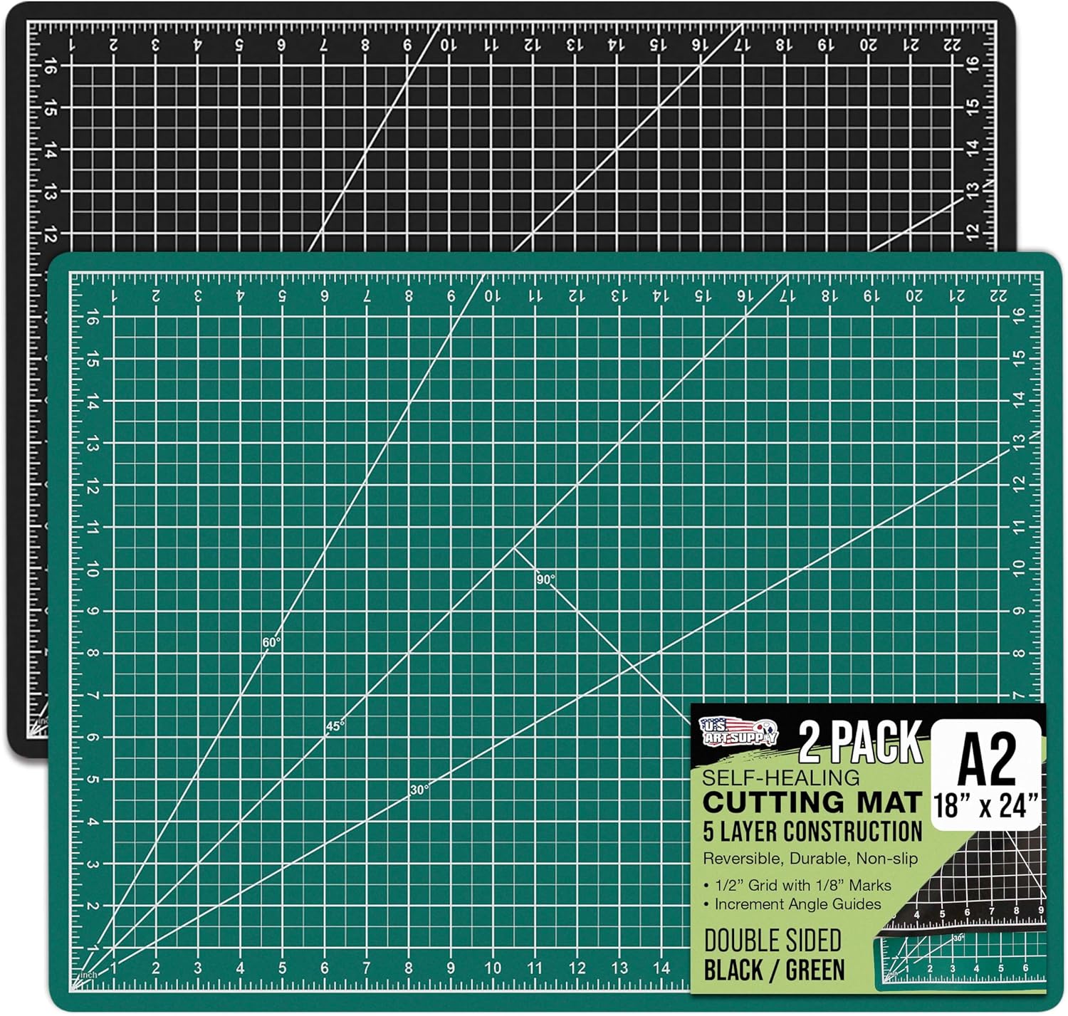 U.S. Art Supply 18" x 24" Self-Healing Cutting Mat 5-Ply - Double-Sided Green/Black Craft Mat, Non-Slip Cutting Mats for Crafts, Sewing, Quilting, Scrapbooking | Double-Sided Green/Black Craft Mat, Non-Slip Cutting Mats for Crafts, Sewing, Quilting, Scra…
