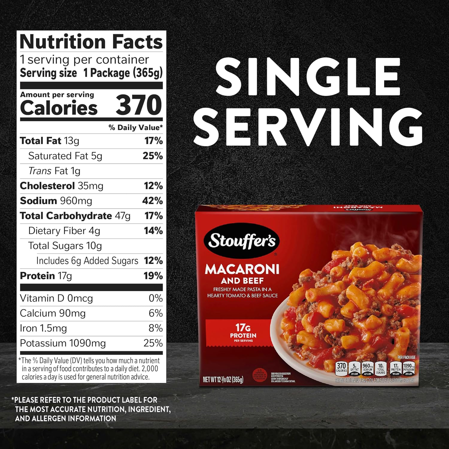 Stouffer's Macaroni & Beef with Tomato, Single Serve Frozen Meal, 12.875 Oz